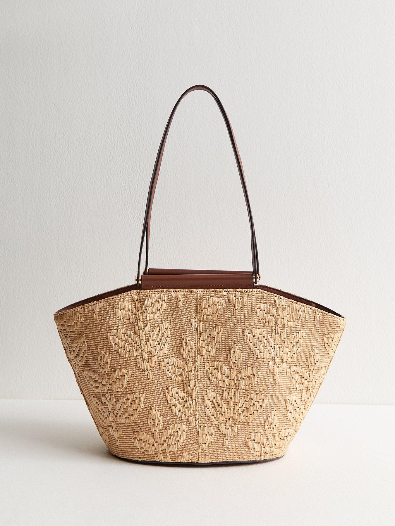 Image 3 of 5 of New Look Stone Floral Raffia Tote Bag - Stone