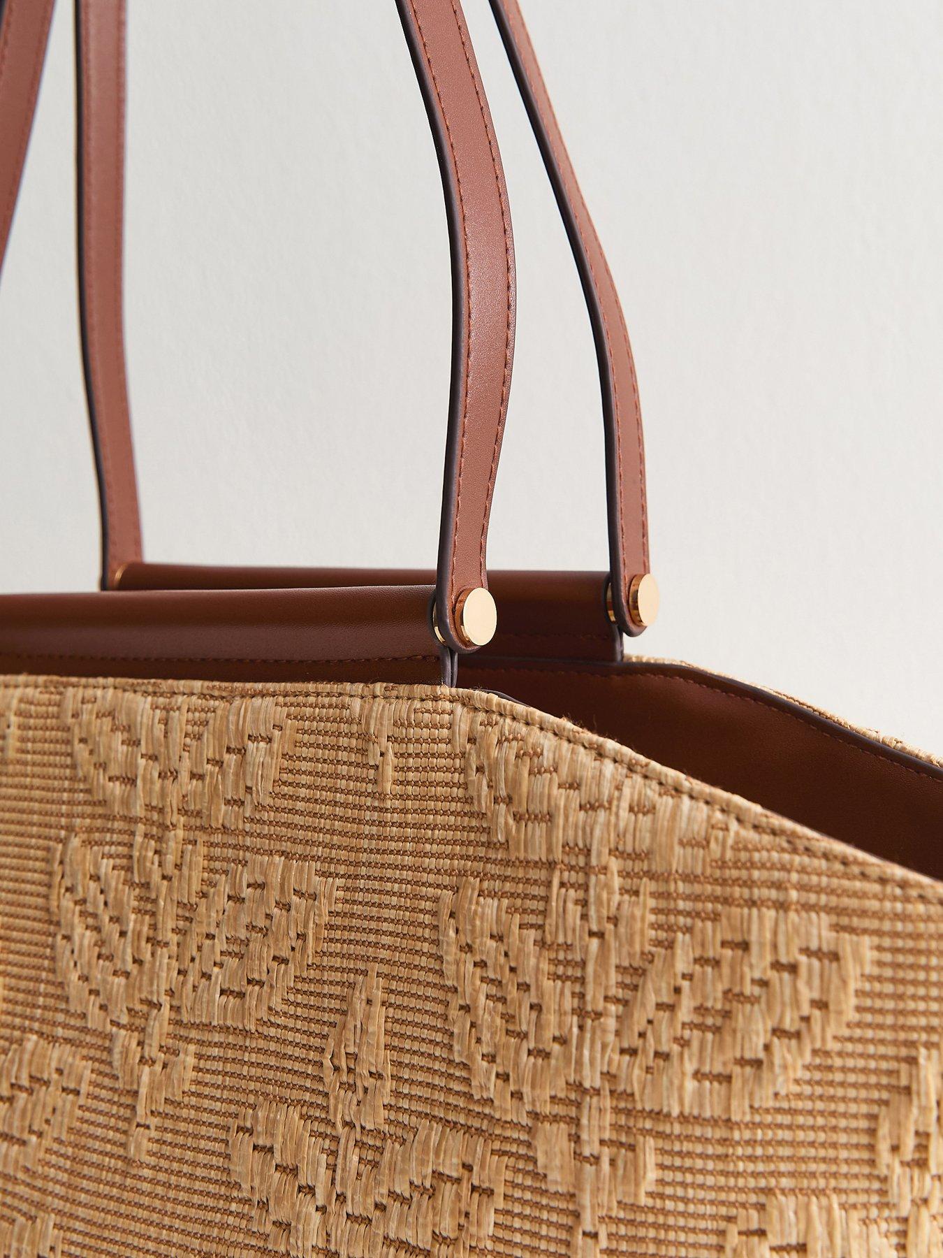 Image 4 of 5 of New Look Stone Floral Raffia Tote Bag - Stone