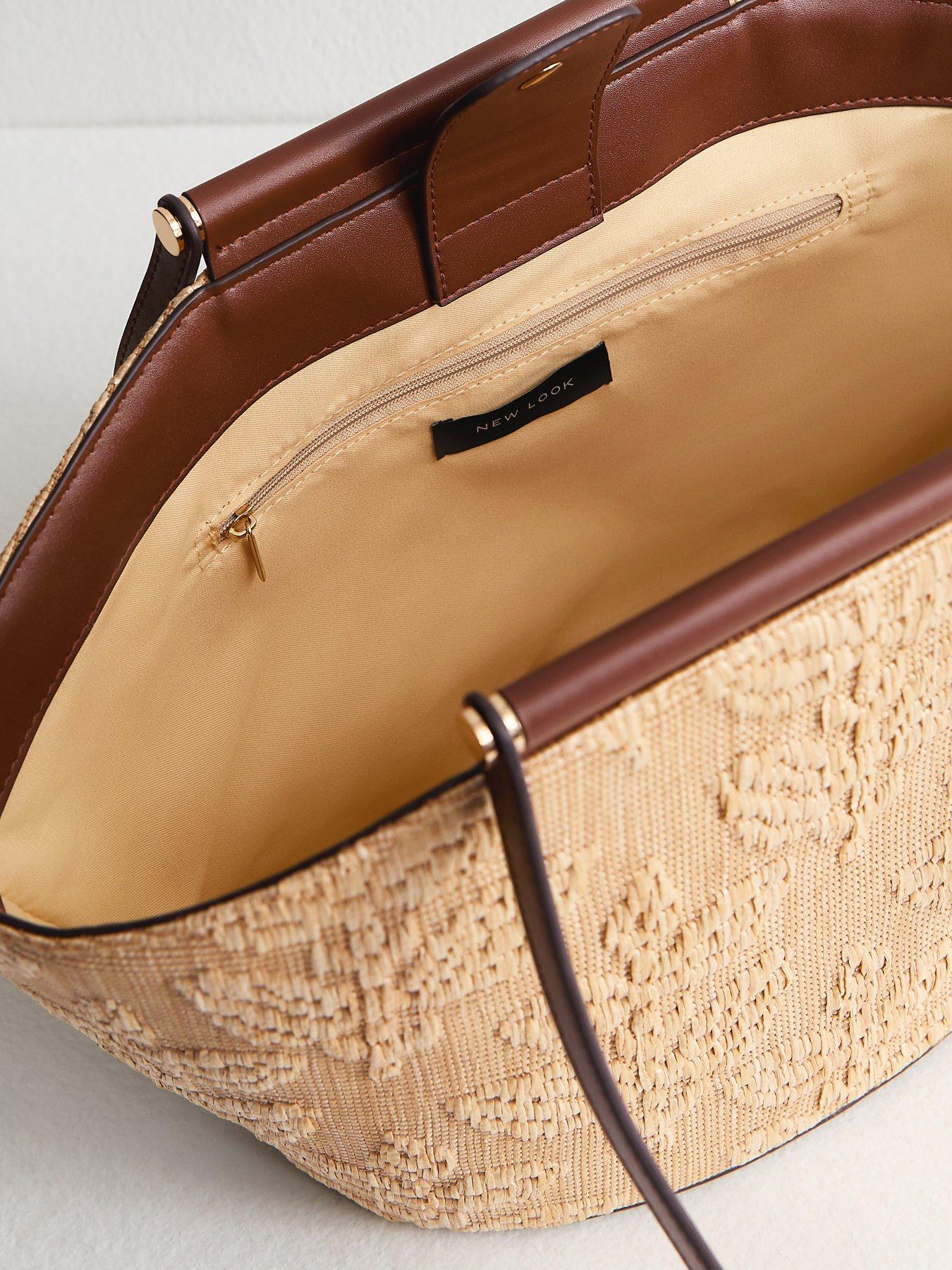 Image 5 of 5 of New Look Stone Floral Raffia Tote Bag - Stone