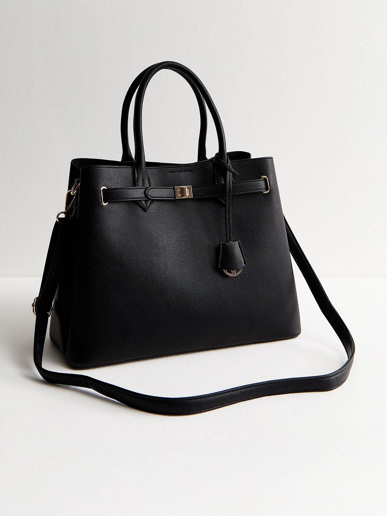 New Look Black Faux Leather Triple Compartment Tote Bag
