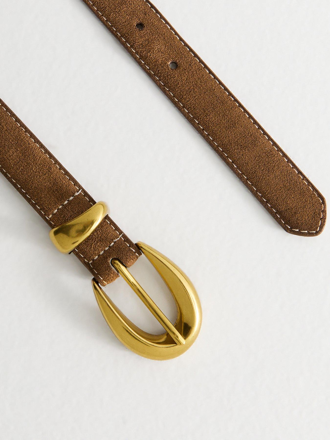 Image 3 of 3 of New Look Faux Suede Contrast Stitch Belt - Brown