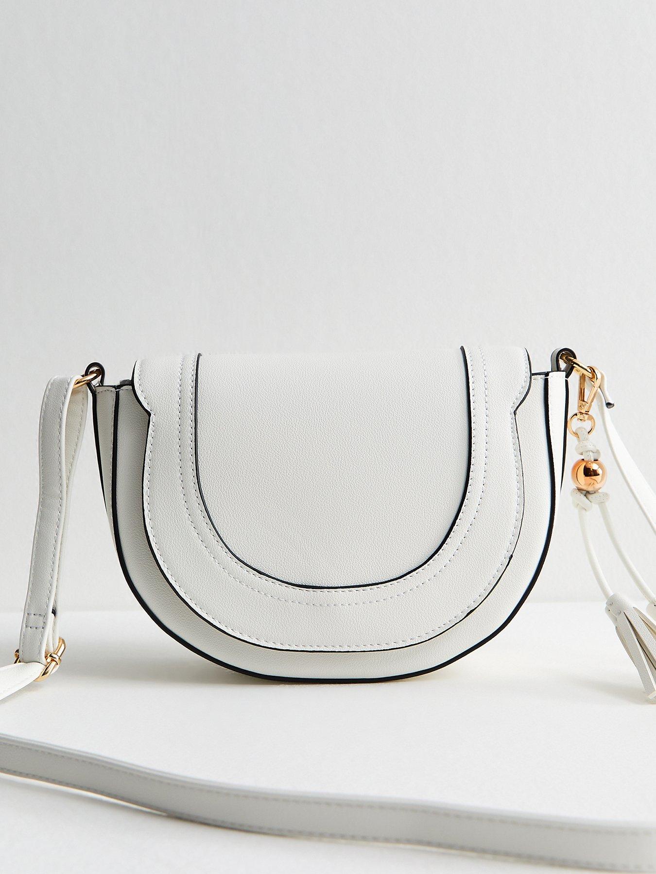 Image 2 of 5 of New Look Faux Leather Saddle Crossbody Bag - White