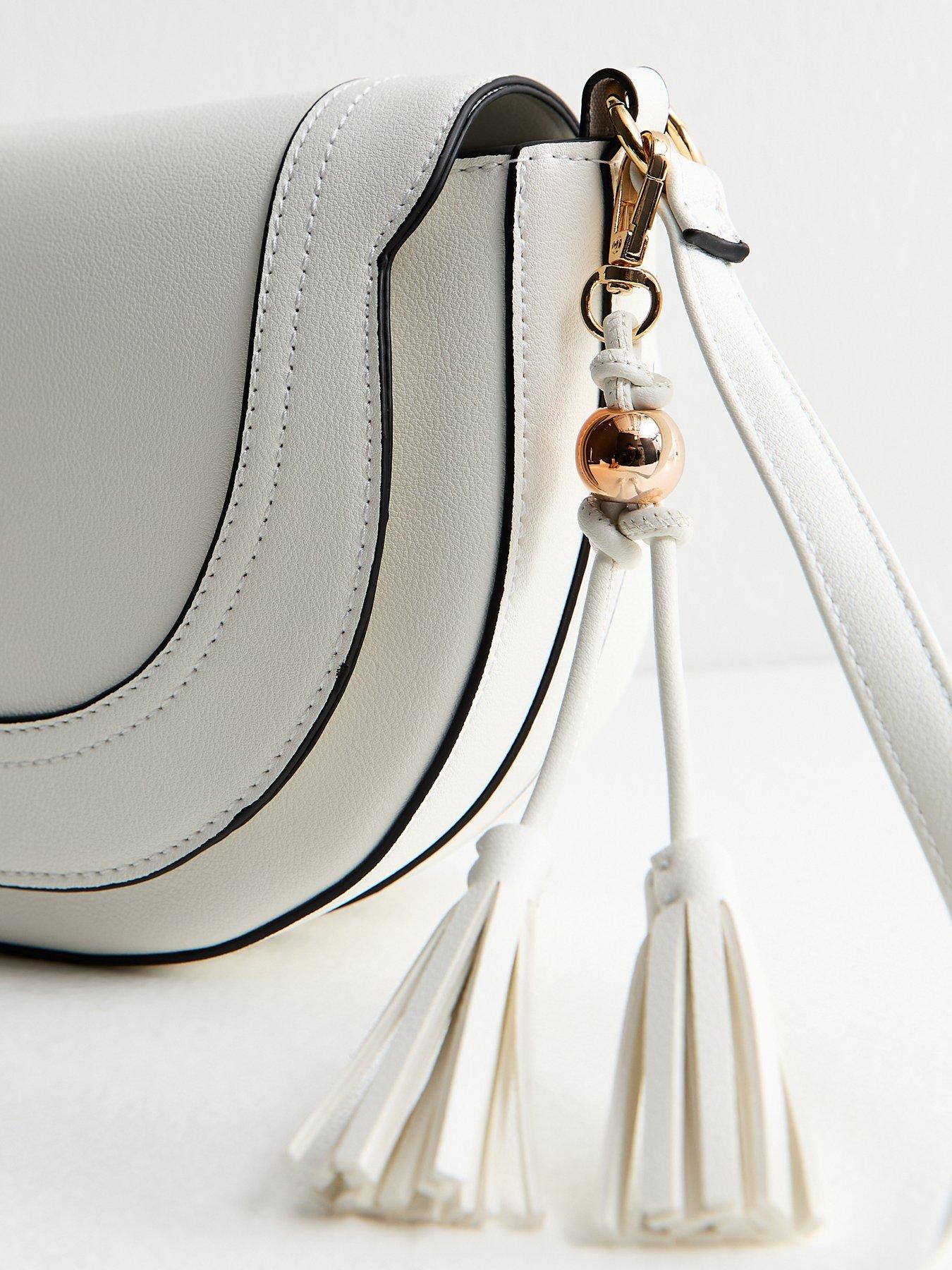 Image 4 of 5 of New Look Faux Leather Saddle Crossbody Bag - White
