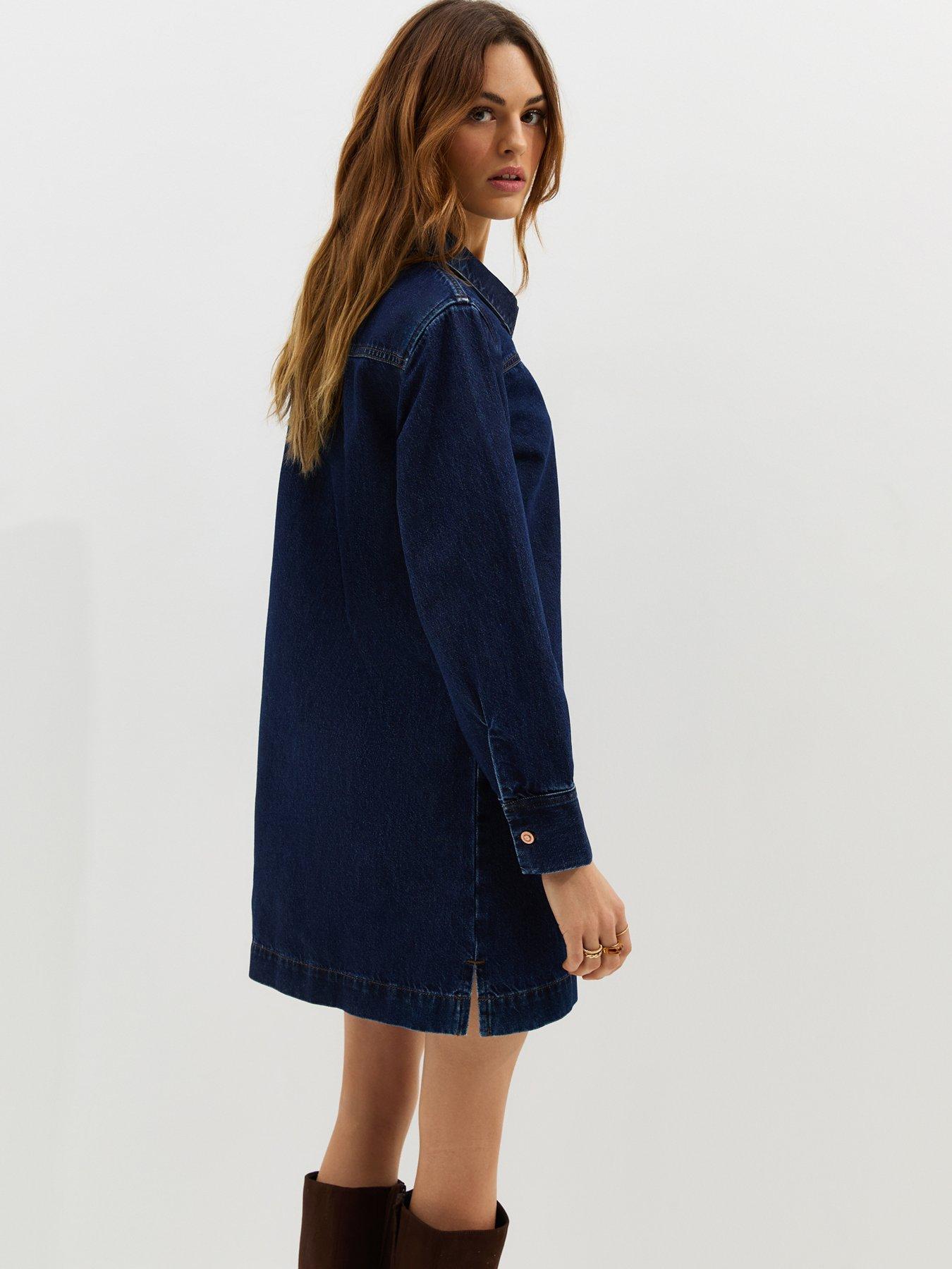 Image 2 of 6 of New Look Denim Long Sleeve Mini Shirt Dress - Blue
