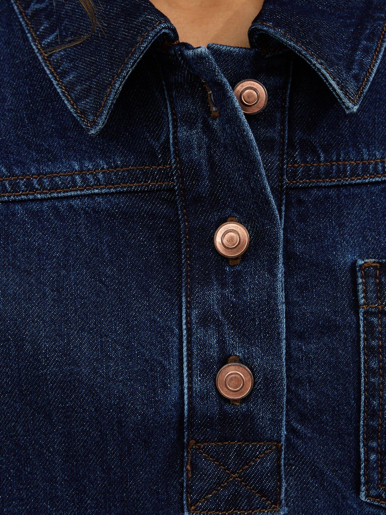 Image 6 of 6 of New Look Denim Long Sleeve Mini Shirt Dress - Blue