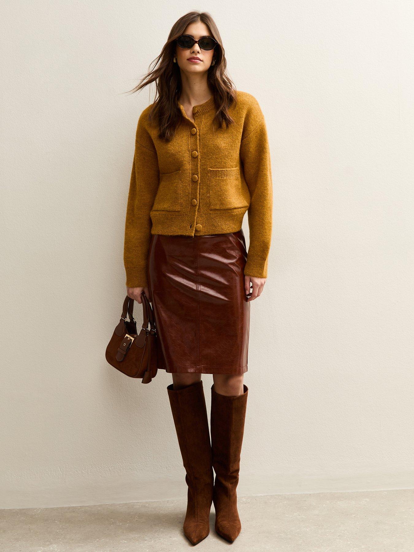 Image 3 of 5 of New Look Crew Neck Knitted Cardigan - Dark Yellow