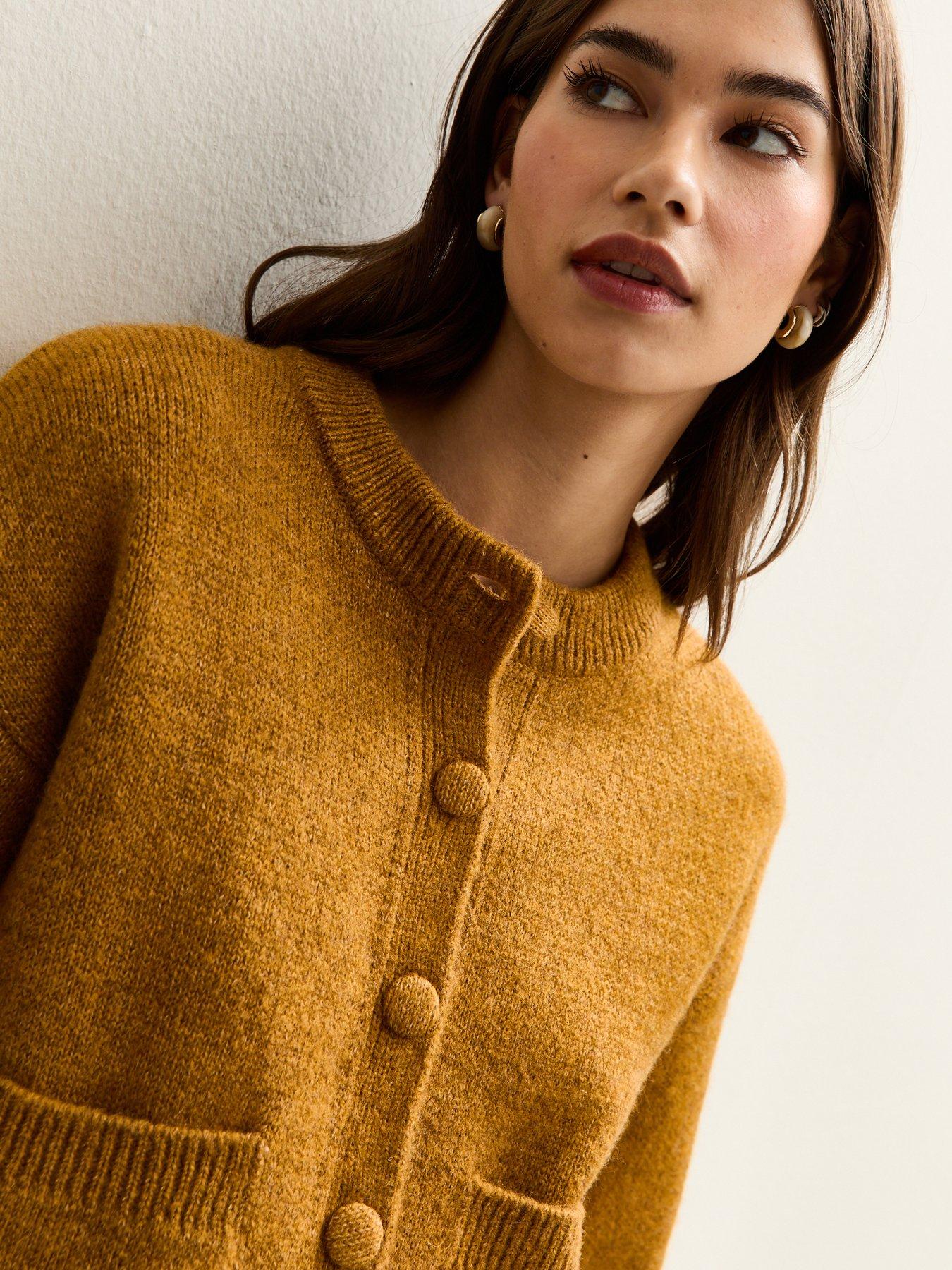 Image 4 of 5 of New Look Crew Neck Knitted Cardigan - Dark Yellow