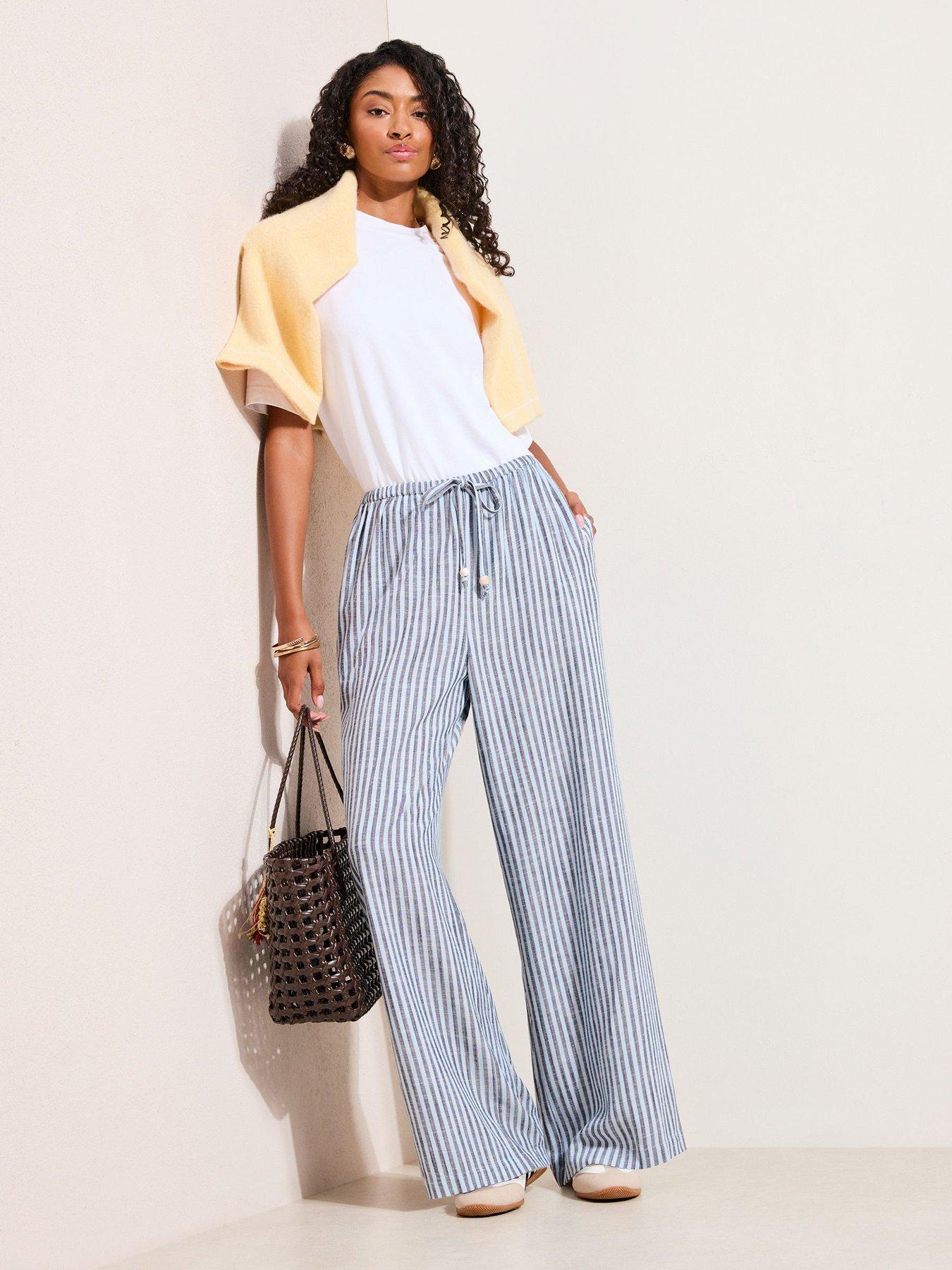 Image 3 of 4 of Friends Like These Linen Wide Leg Tie Trouser - Blue
