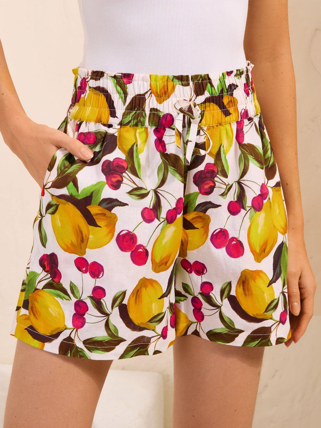Friends Like These Lemon Printed Linen Short, Yellow, Size 20, Women