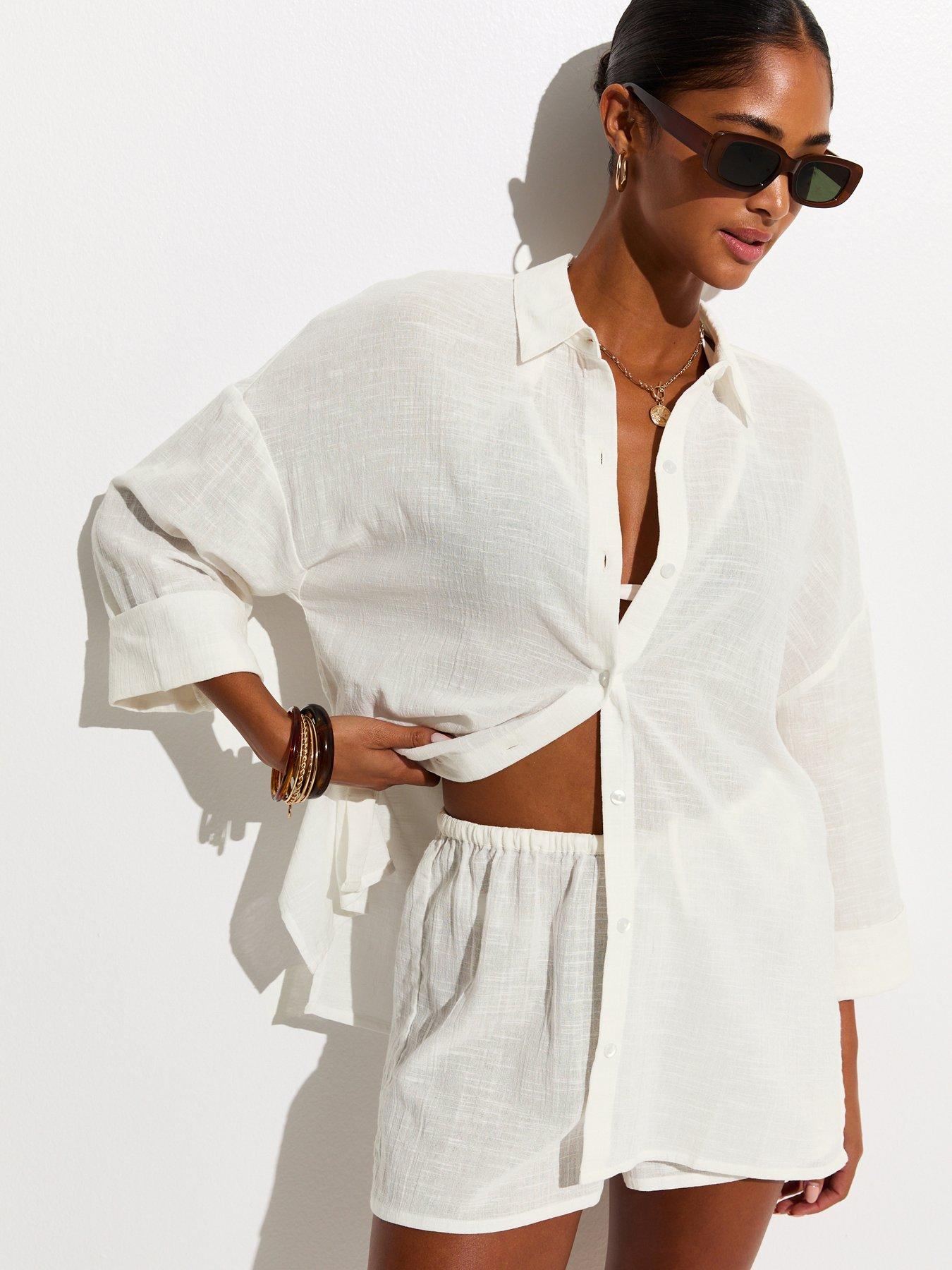 New Look Beach Cotton Slub Shirt - White