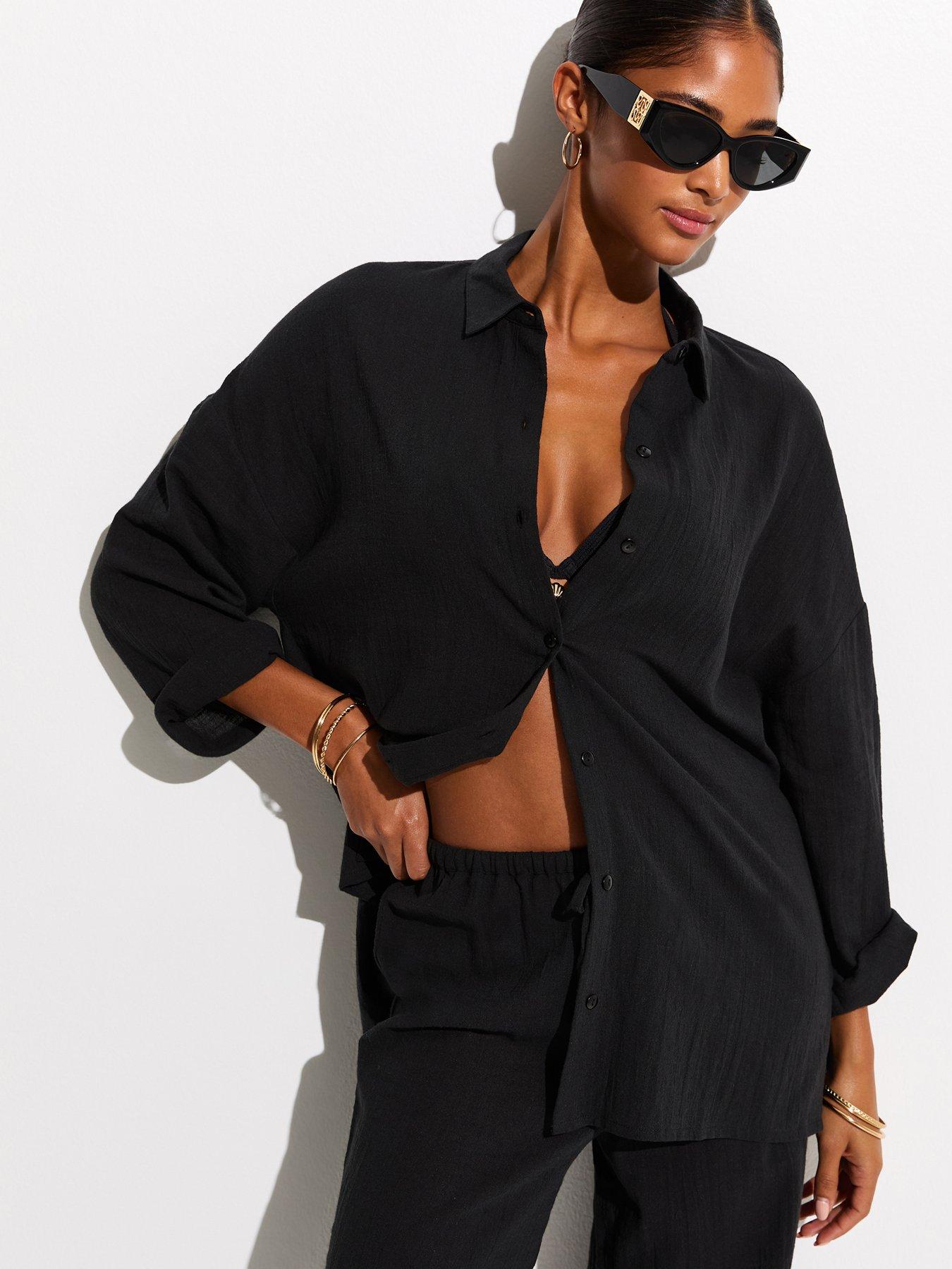 New Look Beach Cotton Slub Shirt - Black