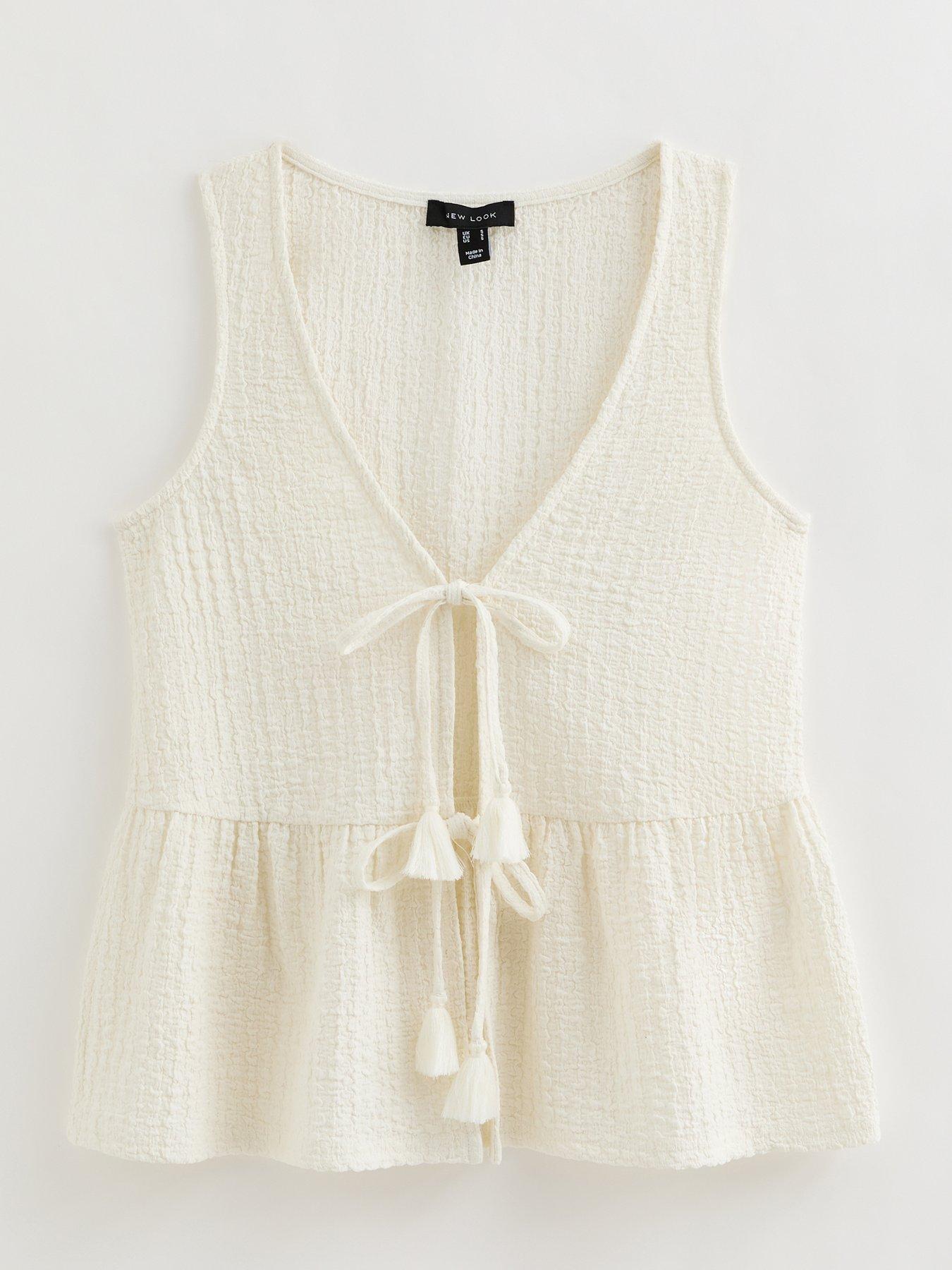 Image 7 of 7 of New Look Textured Jersey Peplum Beach Top - White