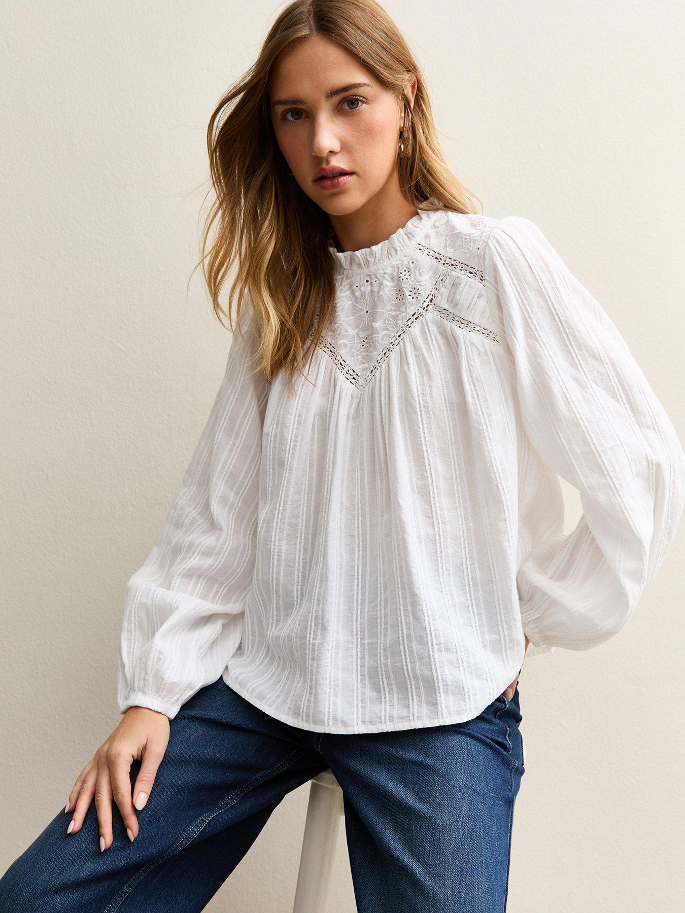 New Look Embroidered Long Sleeve Blouse - White