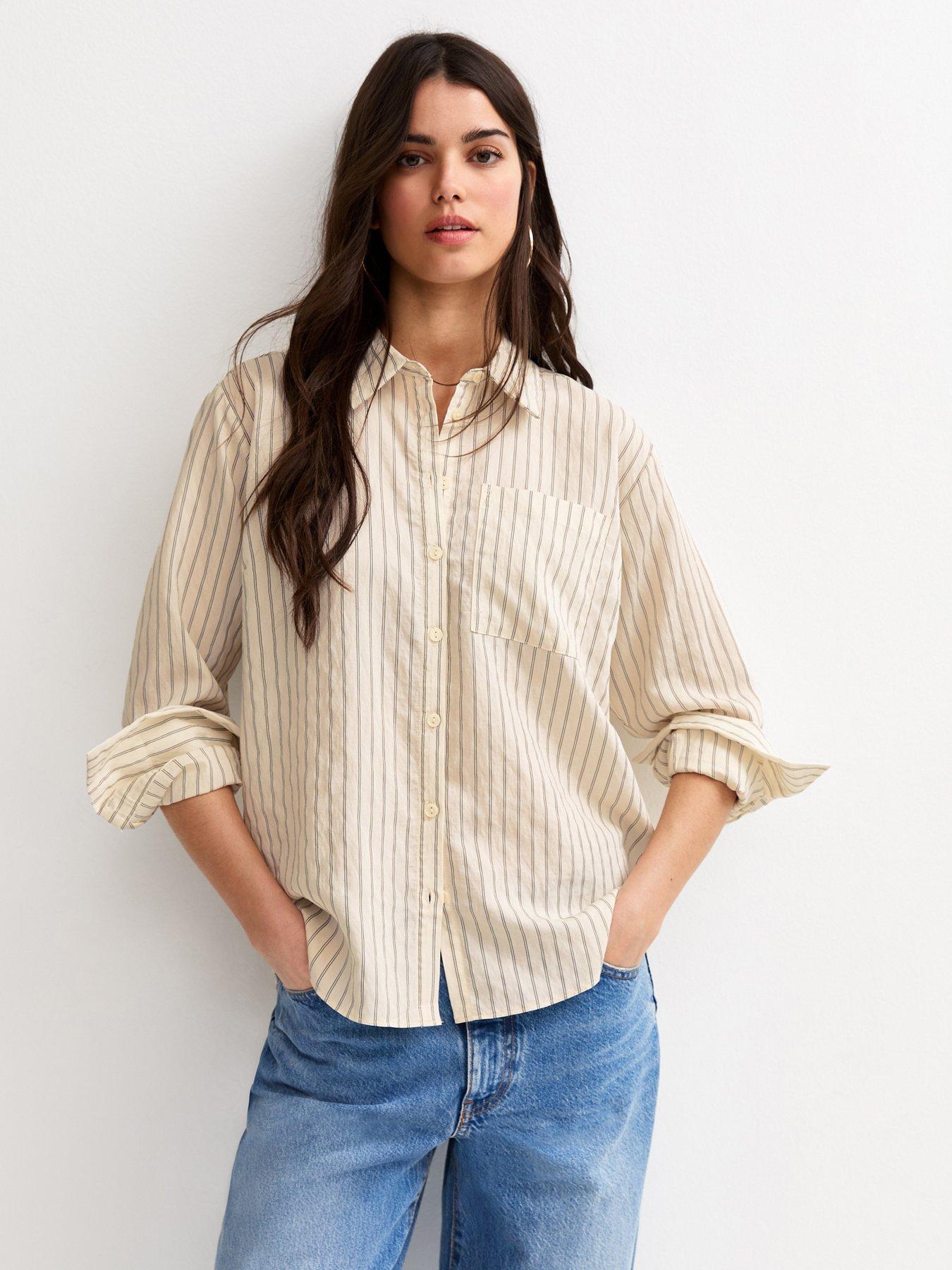 New Look Oversized Pinstripe Long Sleeve Shirt - Off White