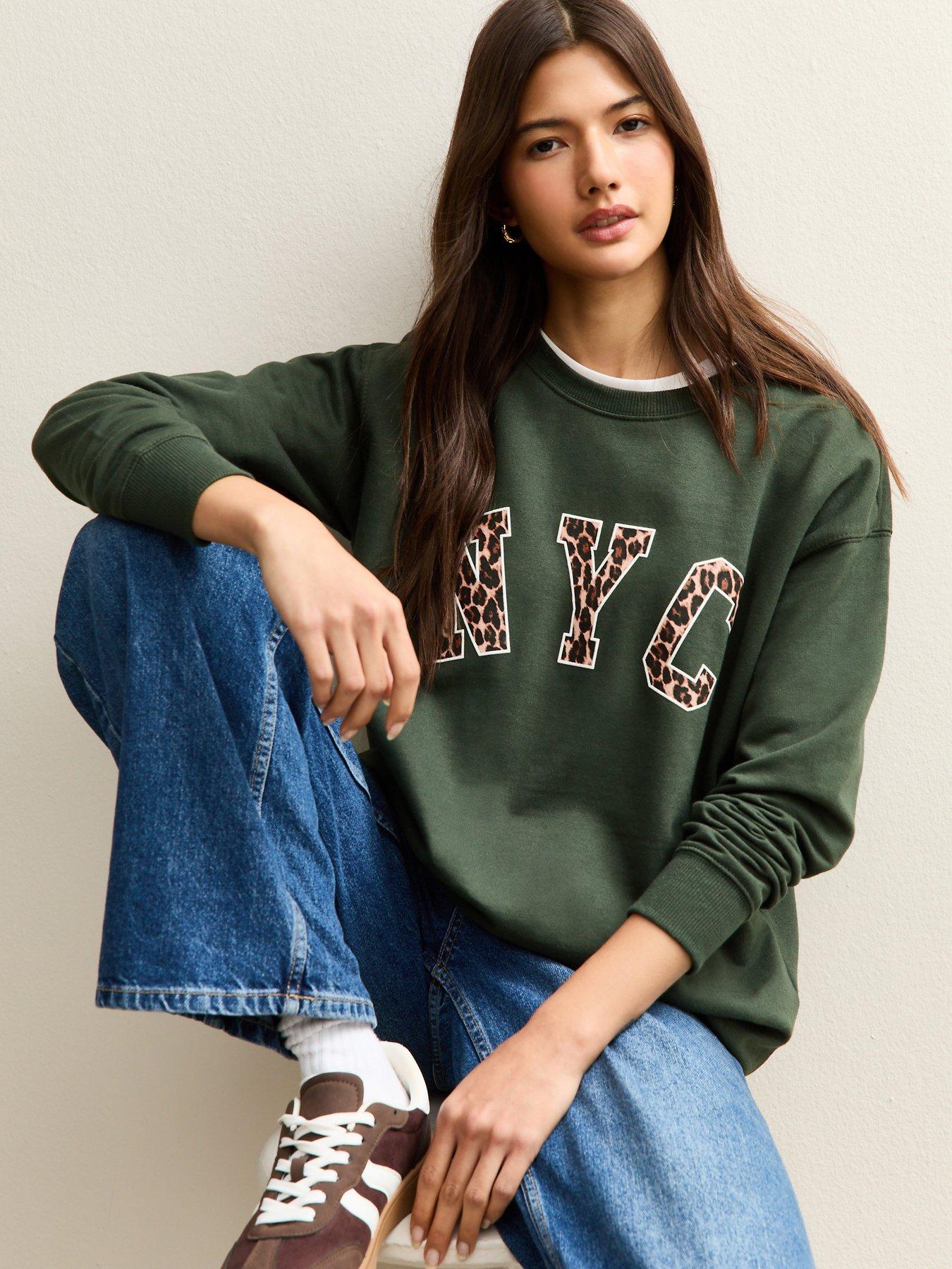 New Look NYC Leopard Print Logo Sweatshirt - Green
