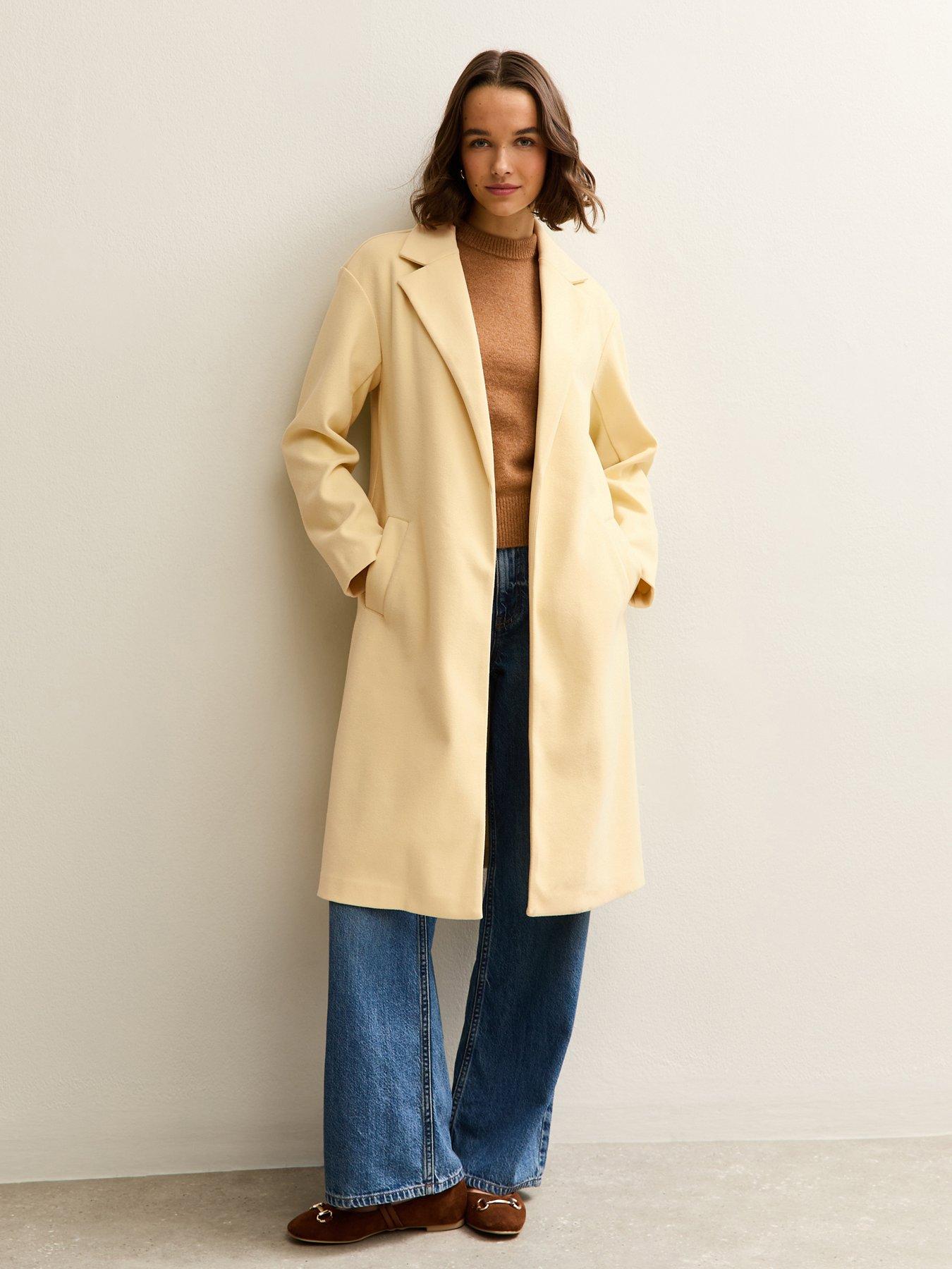 New Look Open Front Longline Coat - Light Yellow