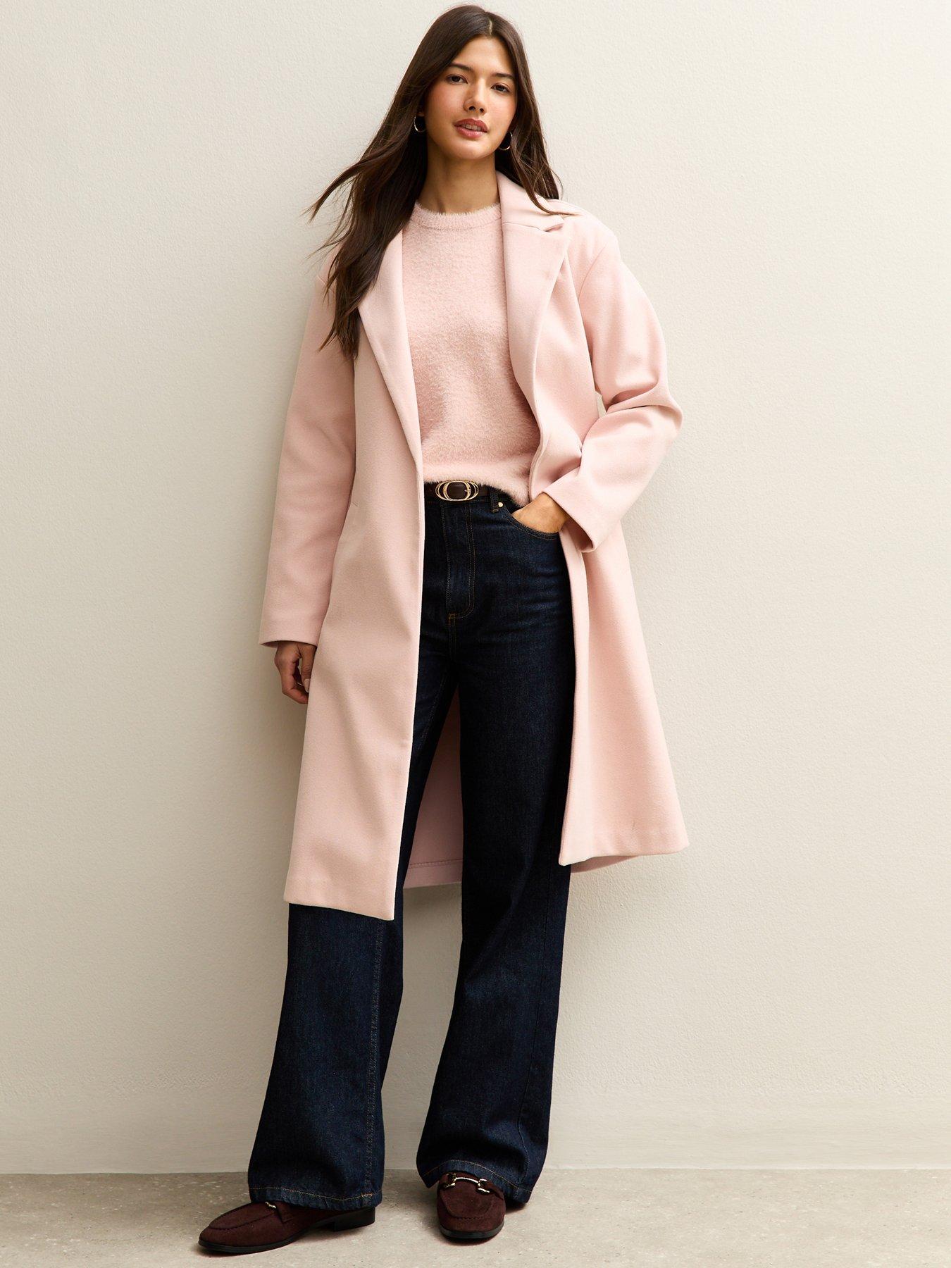Image 1 of 5 of New Look Open Front Longline Coat - Pink