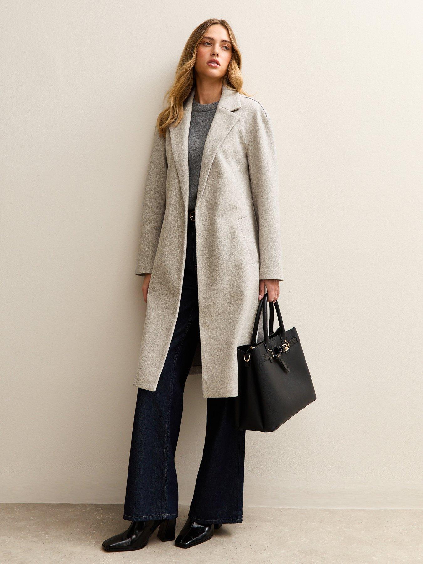 New Look Open Front Longline Coat - Grey