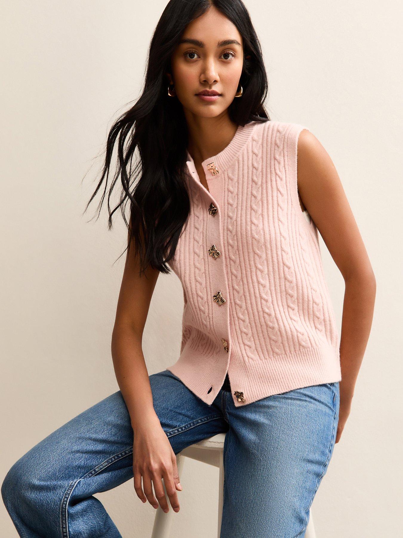 New Look Cable Knit Waistcoat - Light Pink