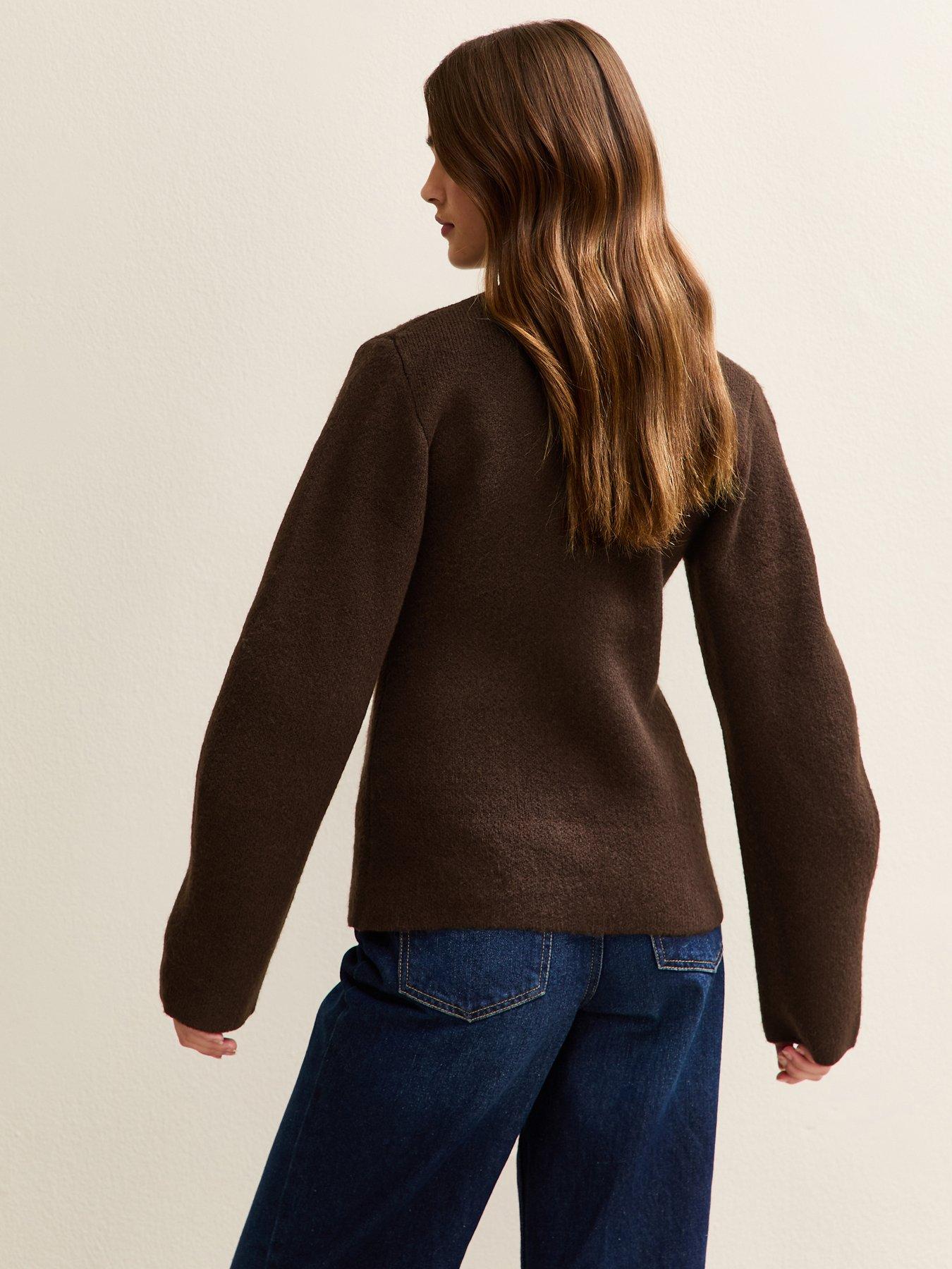 Image 2 of 6 of New Look V- Neck Heavyweight Knit Cardigan - Dark Brown