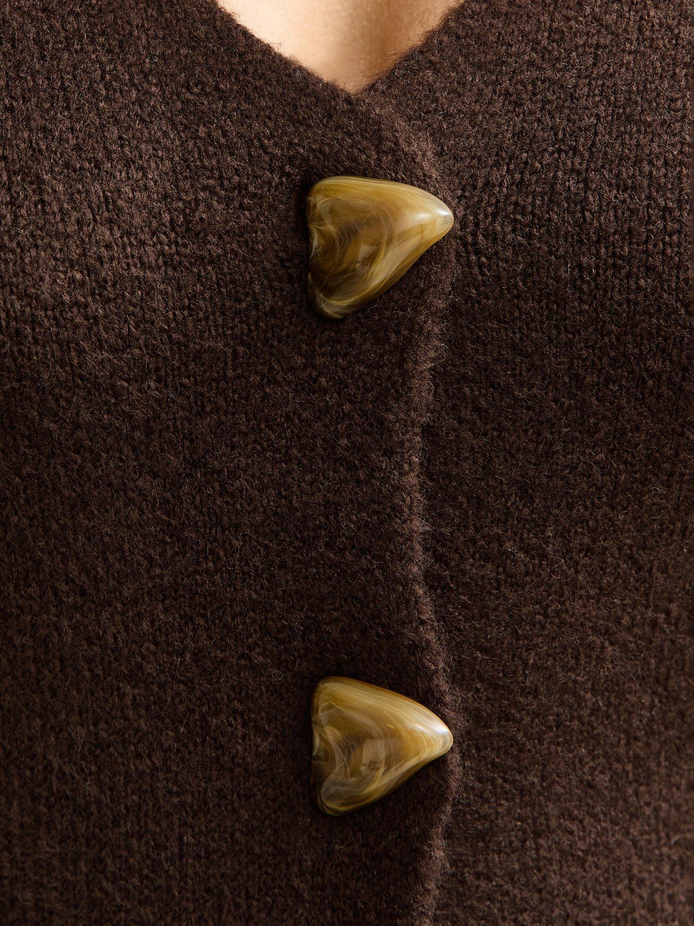 Image 6 of 6 of New Look V- Neck Heavyweight Knit Cardigan - Dark Brown