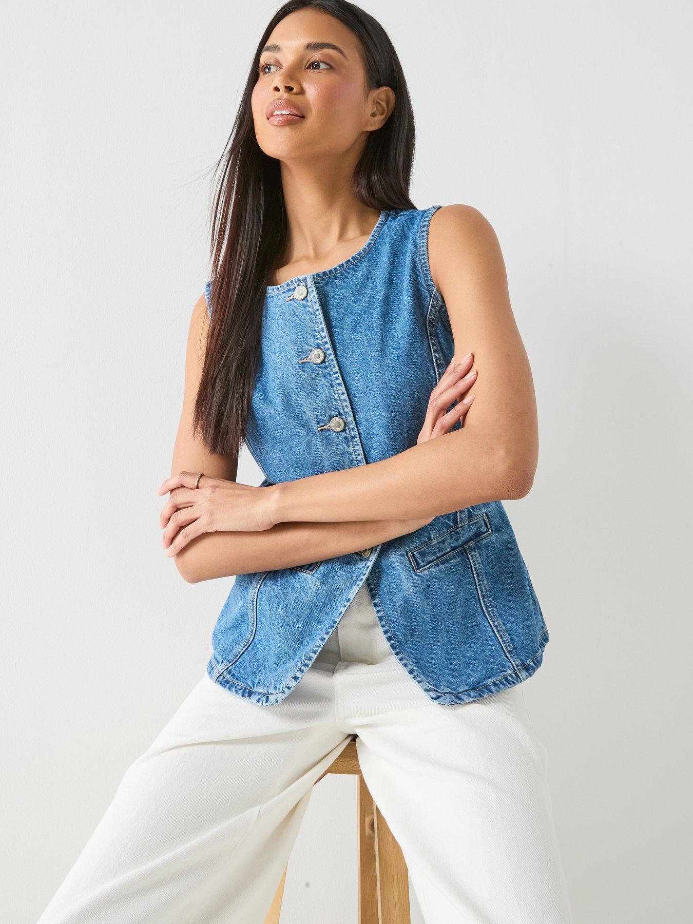Only Giulina Sleeveless Button Front Waistcoat, Blue, Size Xs, Women