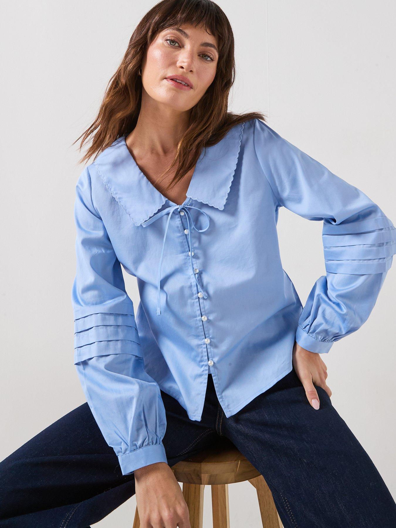 Image 1 of 6 of JDY Willow Long Sleeve Collared Shirt - Blue