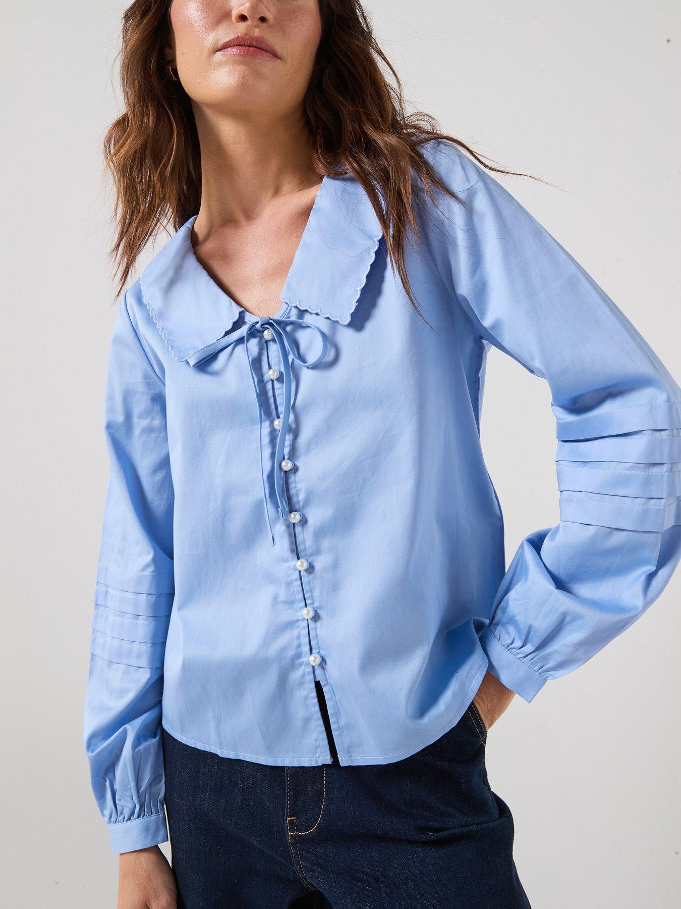 Image 4 of 6 of JDY Willow Long Sleeve Collared Shirt - Blue