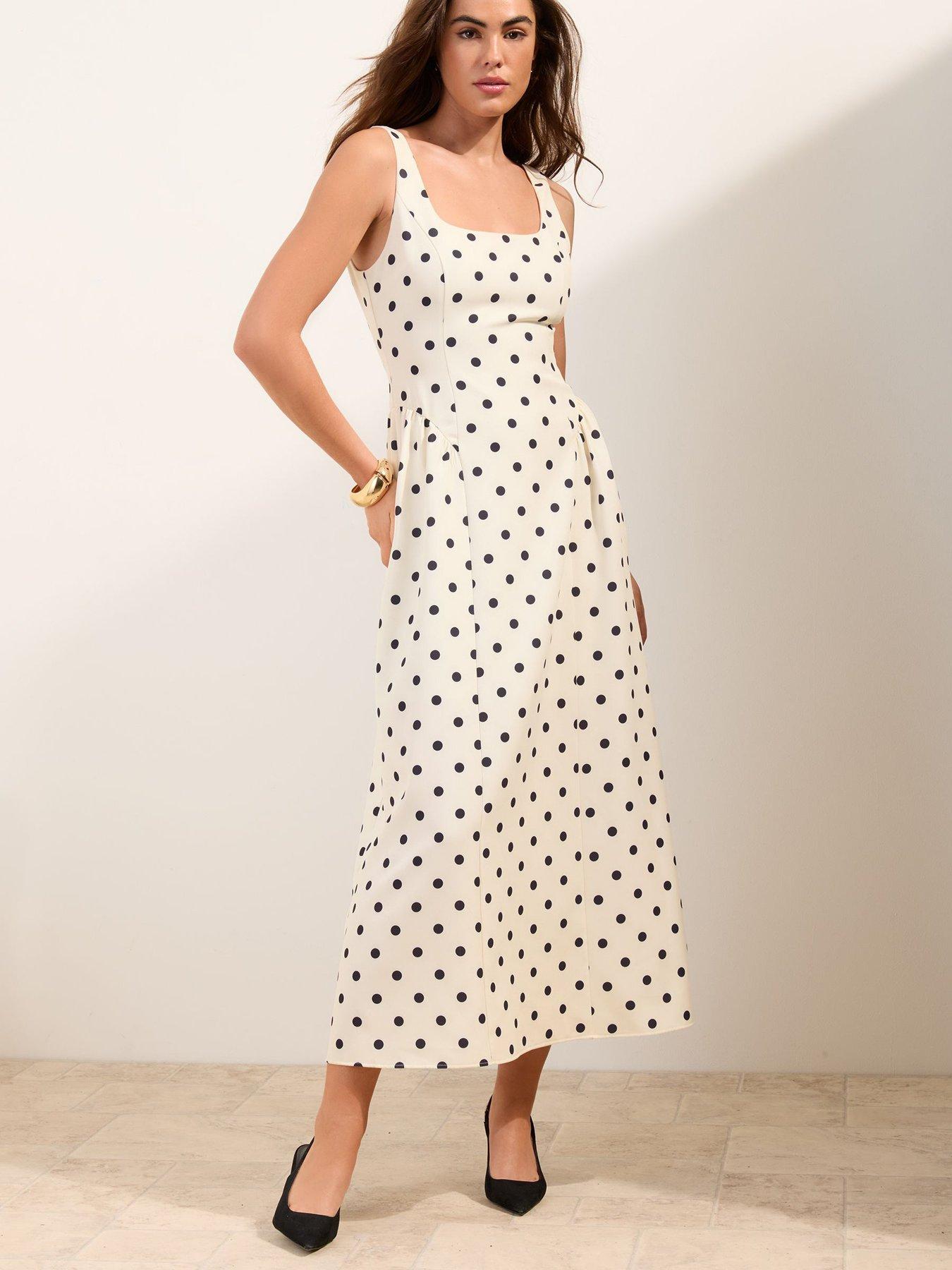Friends Like These Spot Print Full Skirt Prom Midi - Cream