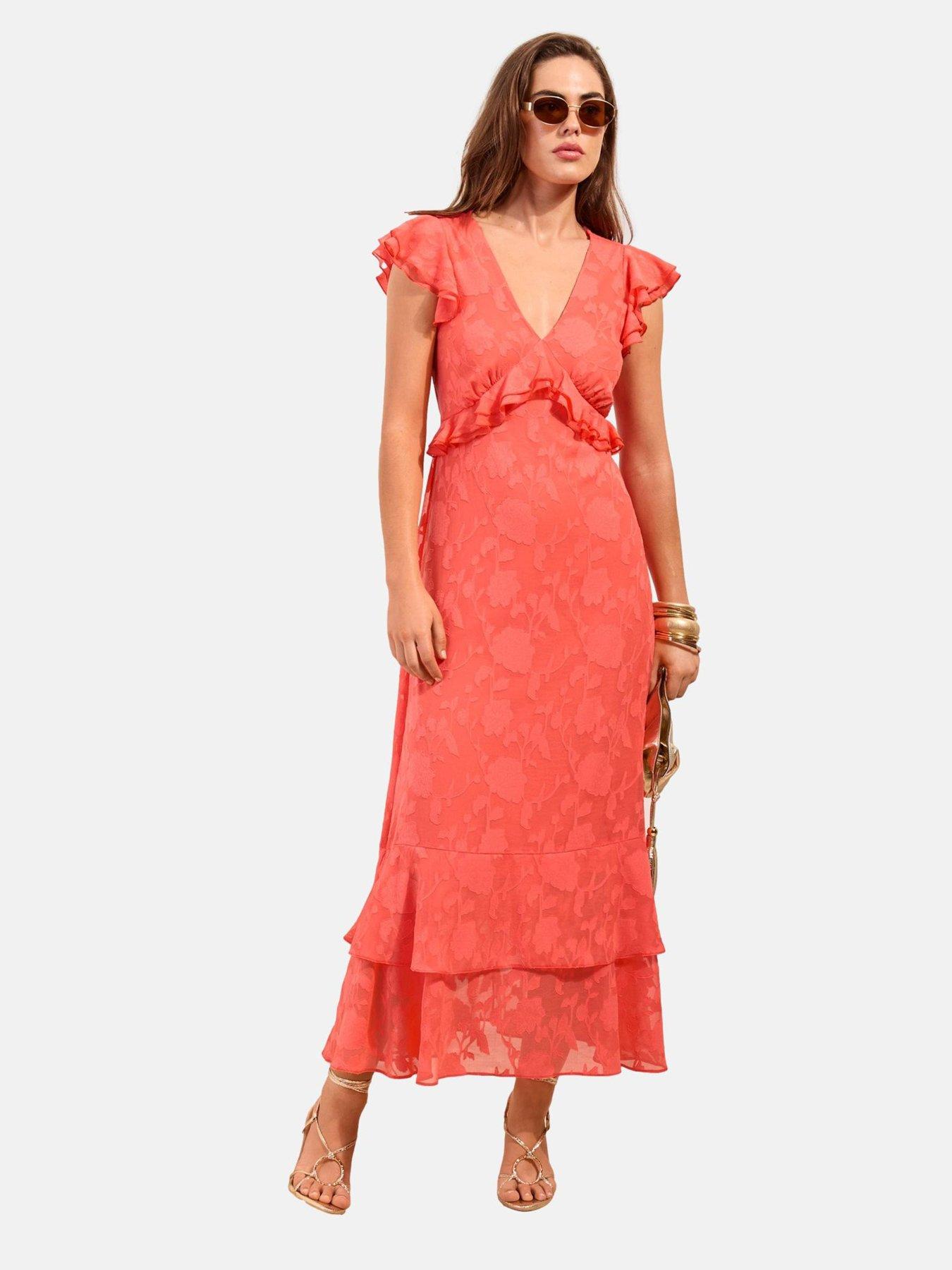 Friends Like These Burnout Ruffle Midaxi - Coral