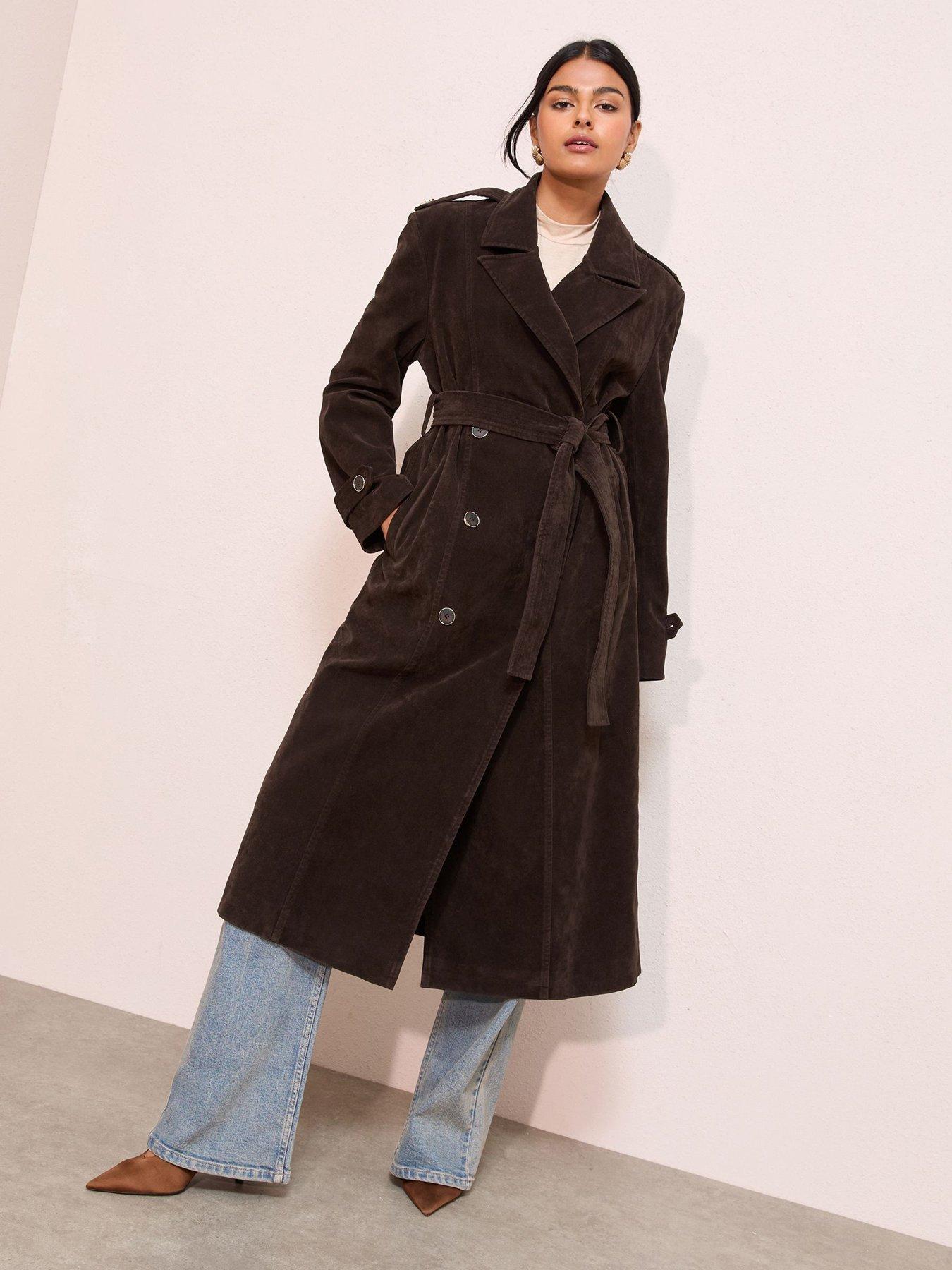 Friends Like These Suede Trench Coat, Brown, Size 16, Women