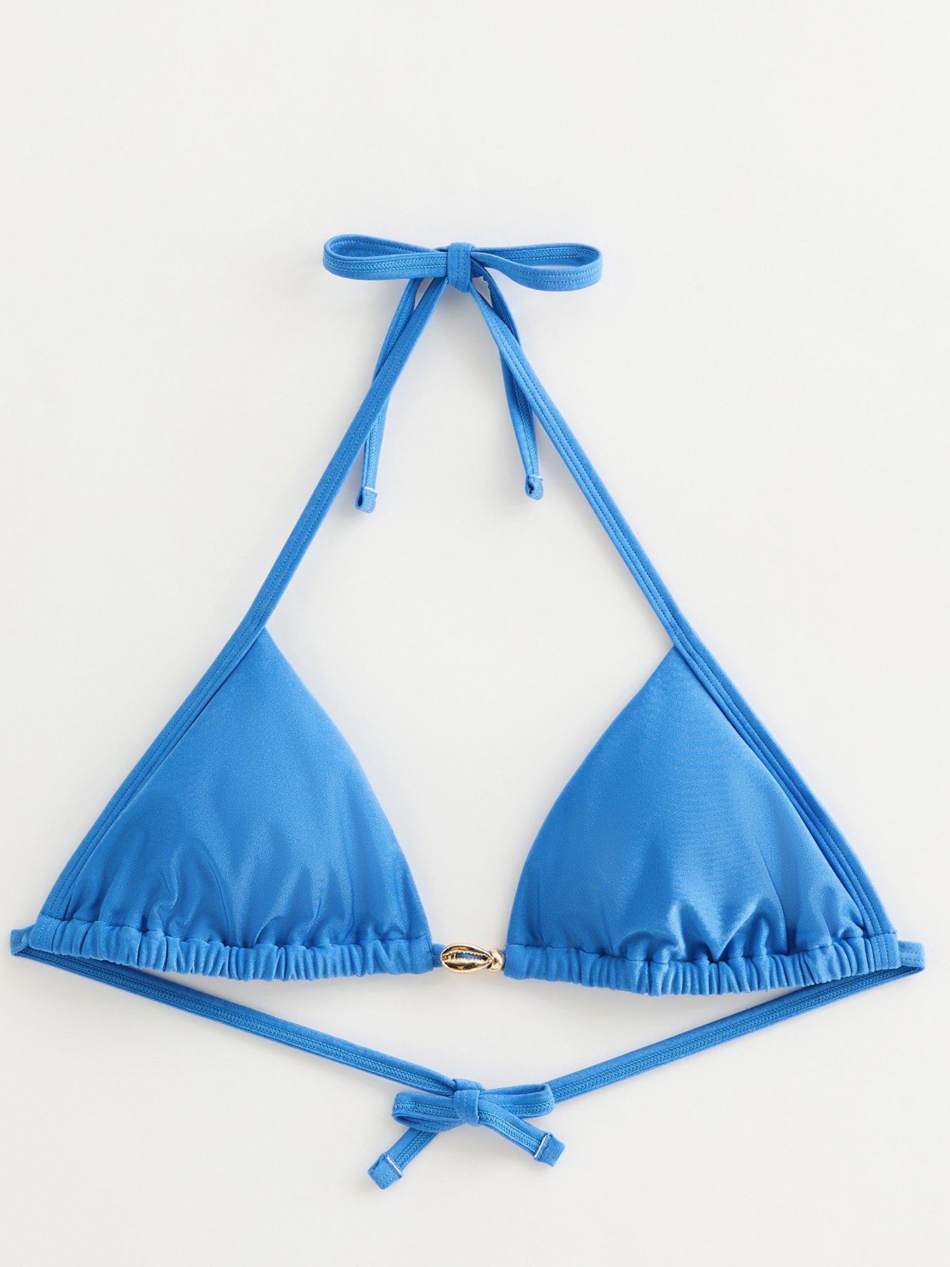 Image 5 of 5 of New Look Mid Shell Trim Triangle Bikini Top - Blue