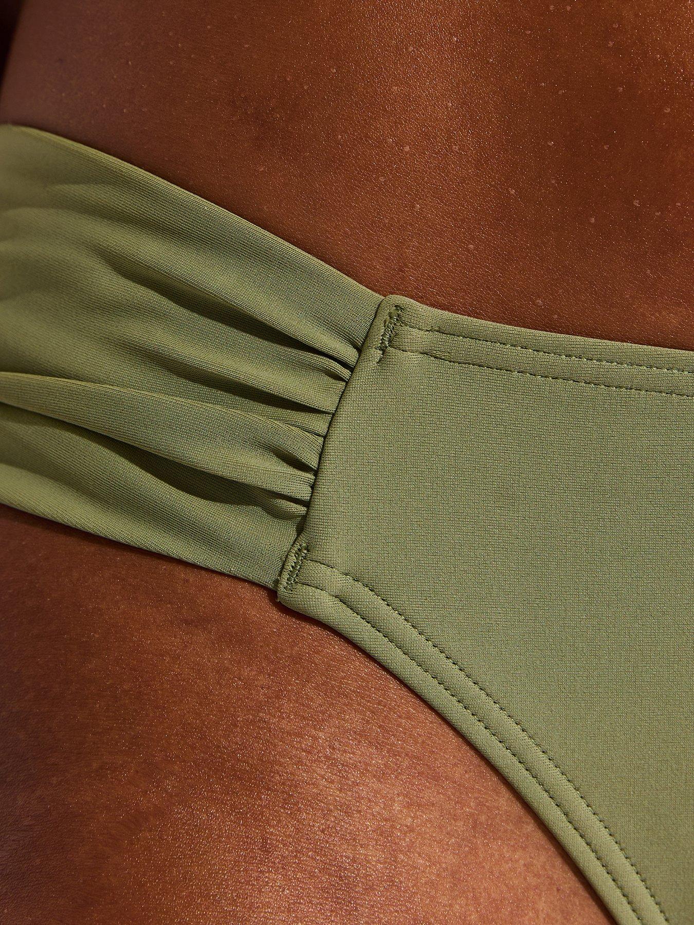 Image 5 of 6 of New Look Ruched Tanga Bikini Bottoms - Light Green