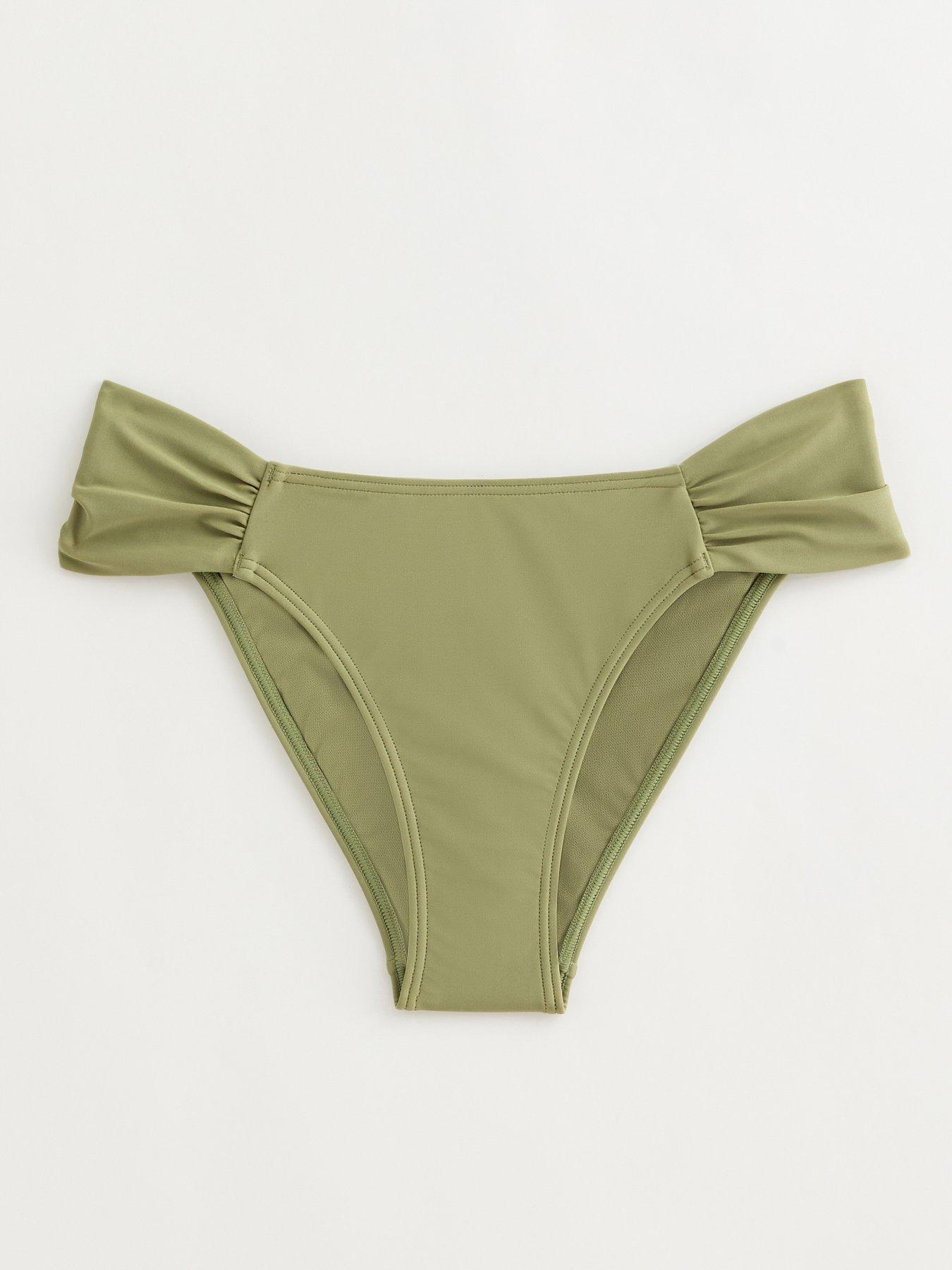 Image 6 of 6 of New Look Ruched Tanga Bikini Bottoms - Light Green