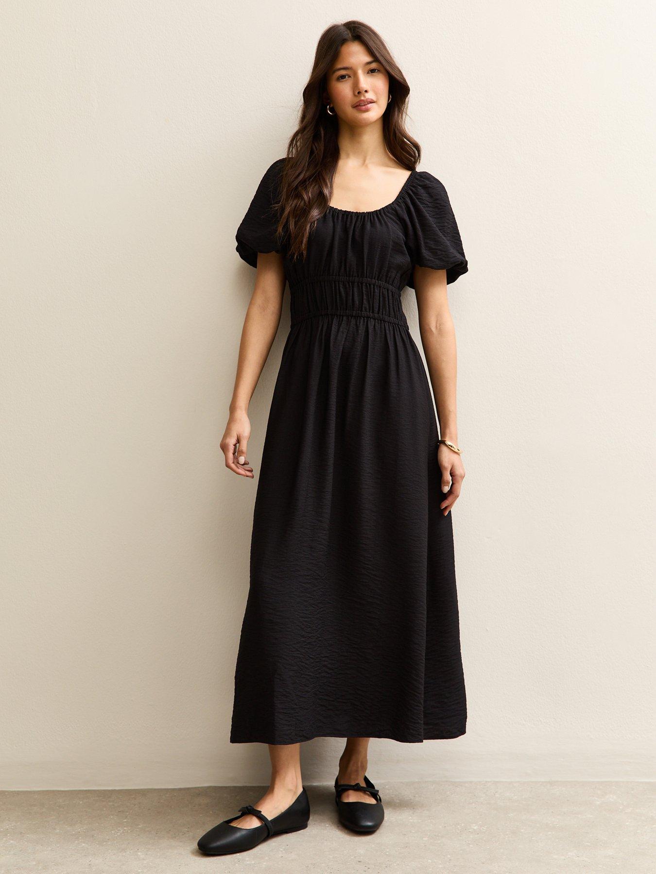 New Look Milkmaid Puffed Sleeve Midi Dress - Black