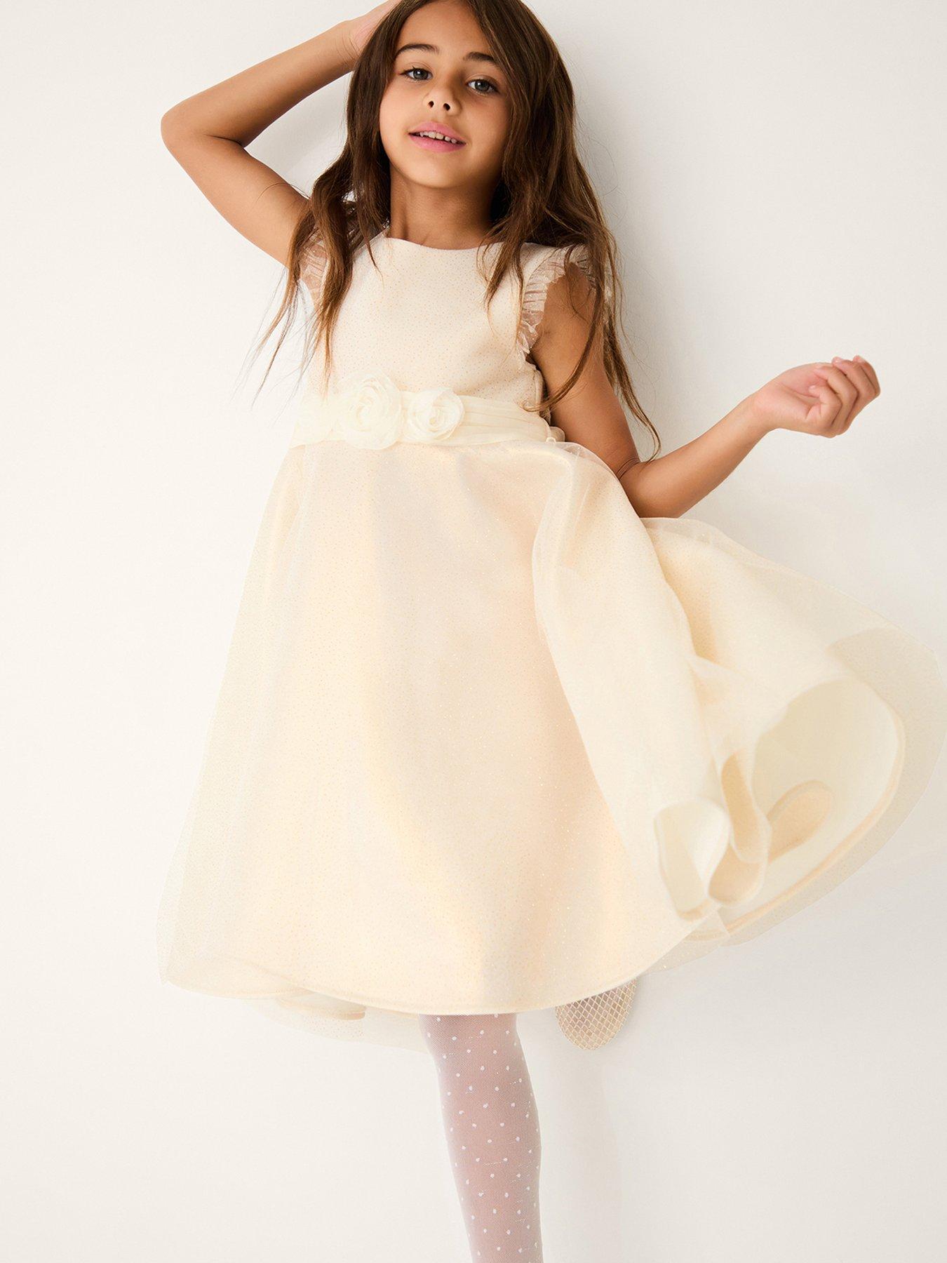 Monsoon Girls & 3d Flower Scuba Dress, Gold, Size 9 Years