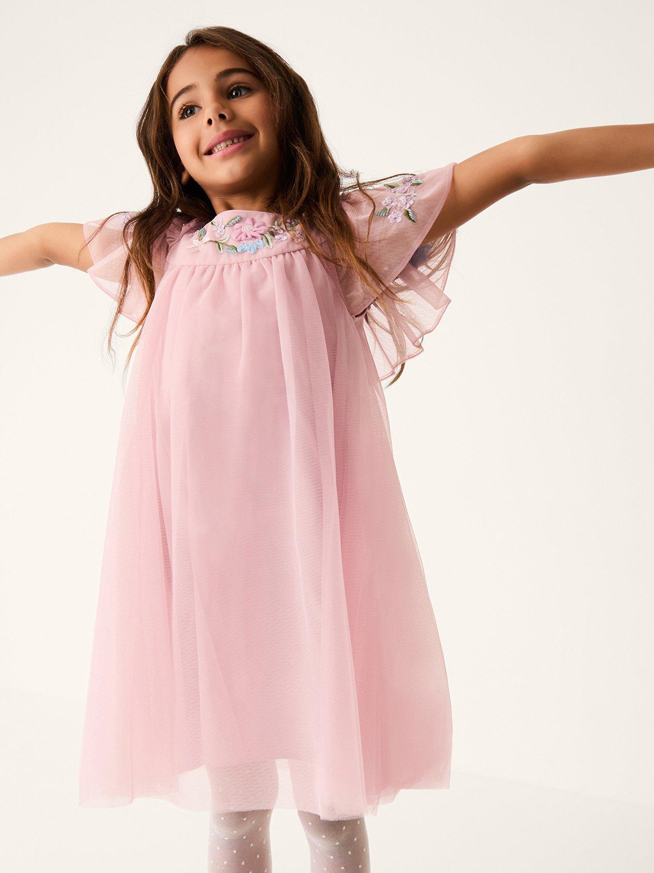 Monsoon Girls Evita Embroidered Swing Dress - Pink