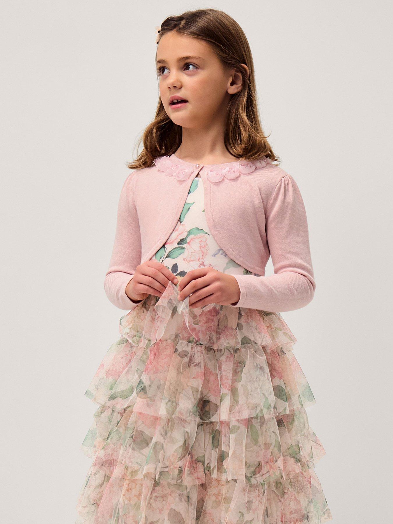 Monsoon Girls Ottilie Pearl Roses Cardigan - Pink