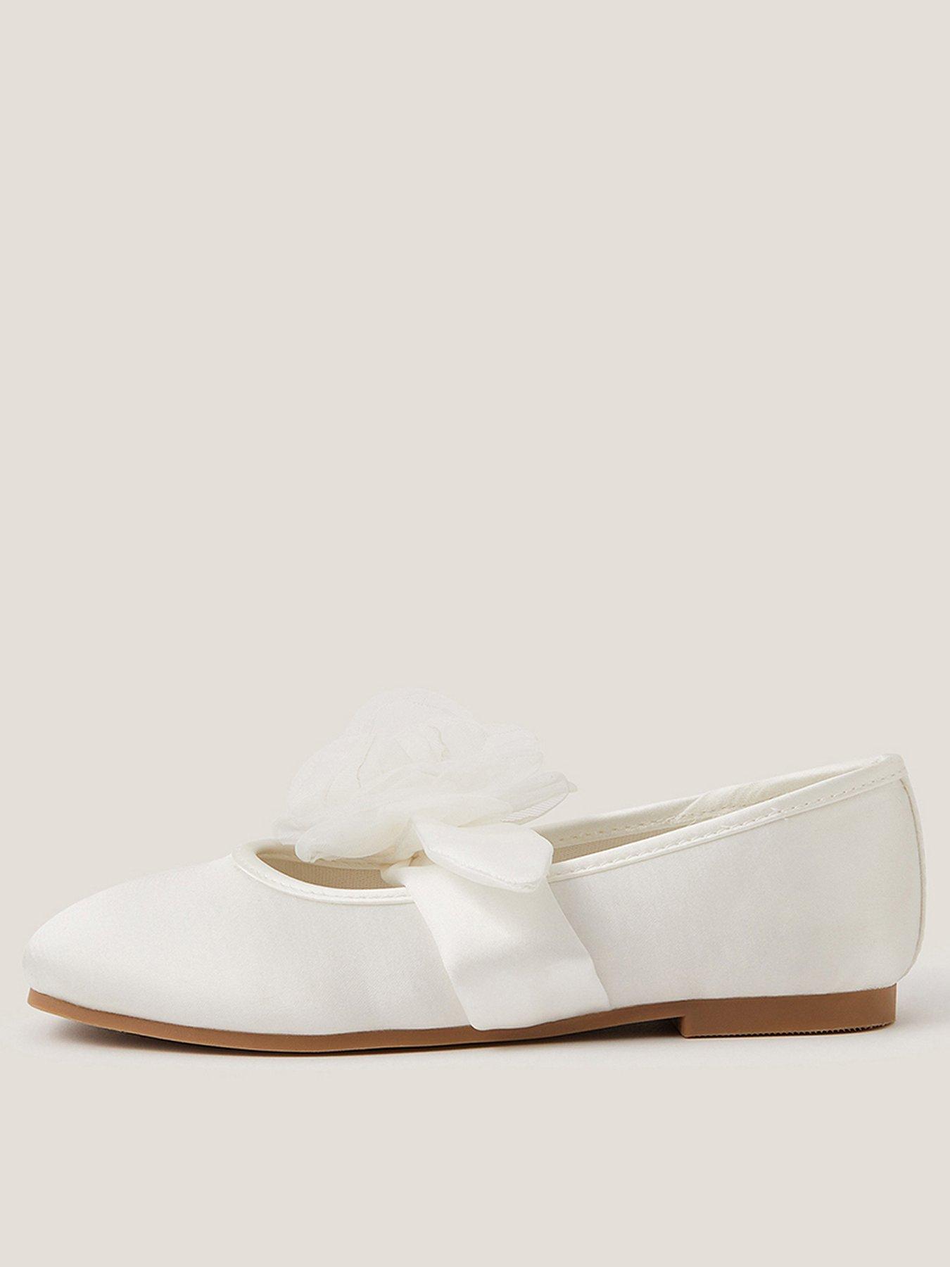 Monsoon Girls Organza Flower Ballerina Shoes, Light Cream, Size 1 Older