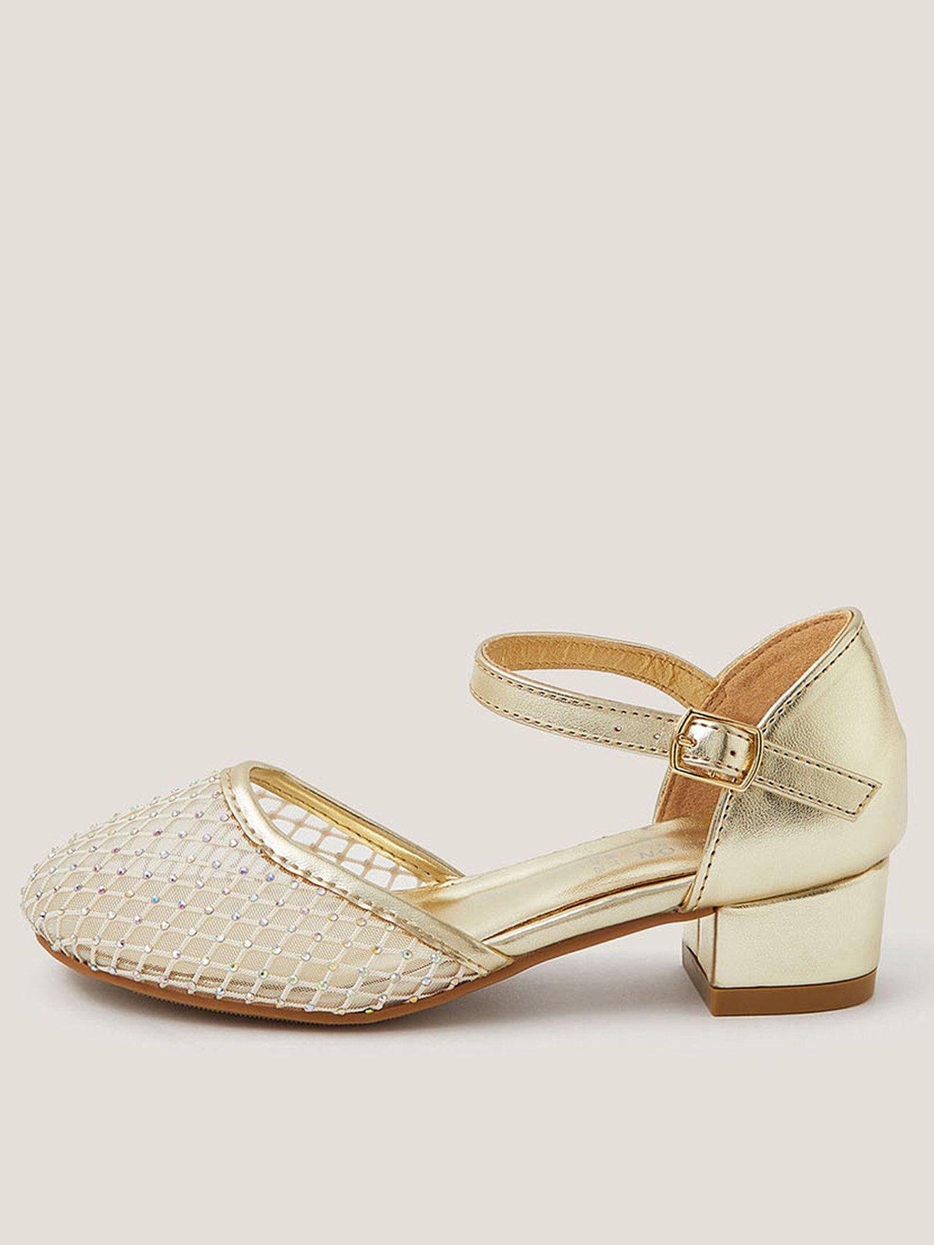 Monsoon Girls Diamante Mesh Heel Shoes - Gold