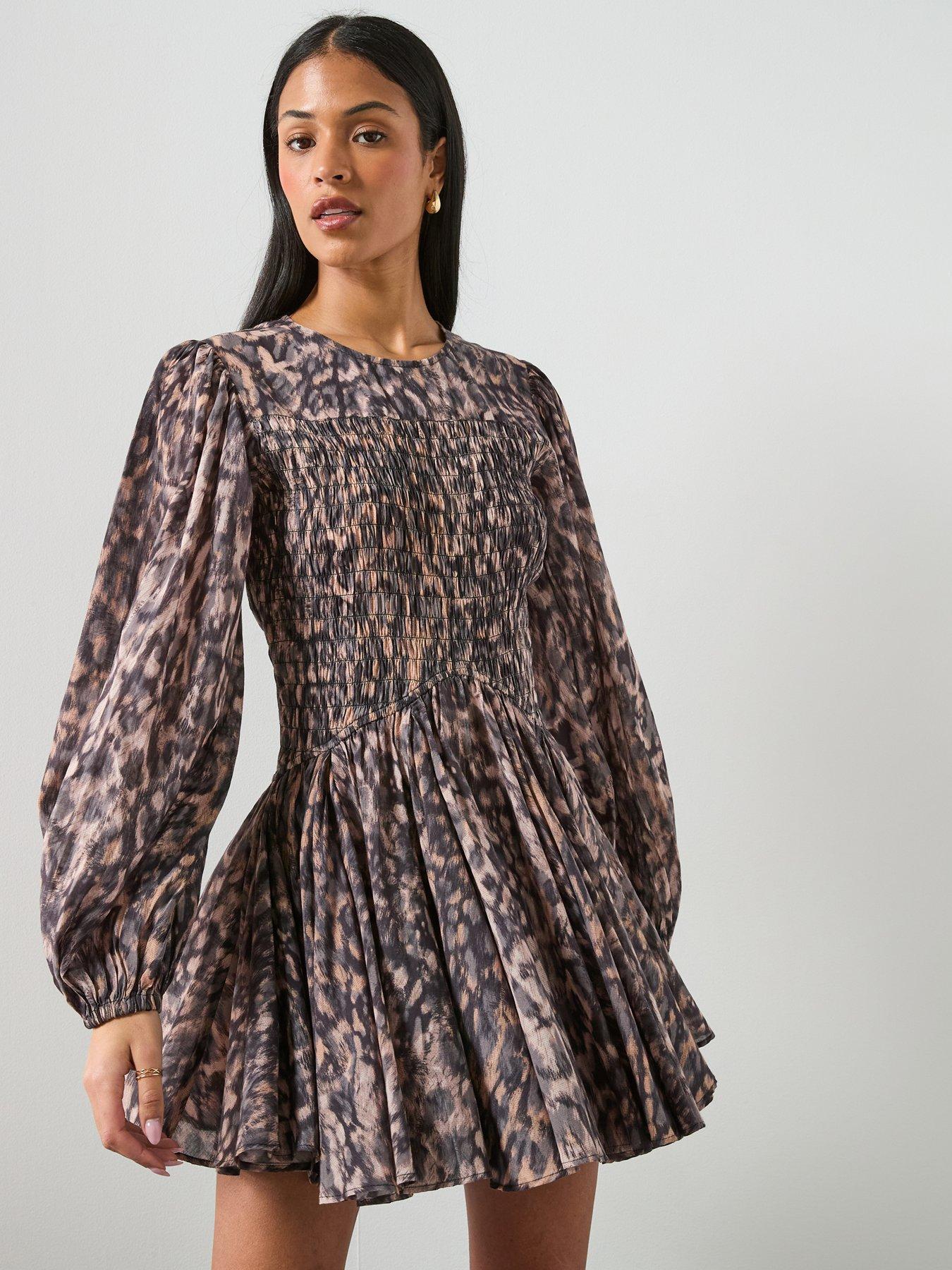 Image 1 of 6 of AllSaints Chia Dress - Prowl Golden Brown