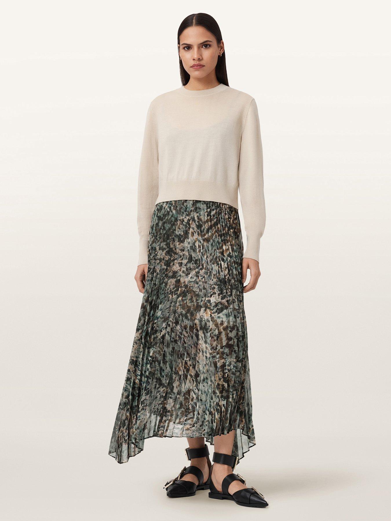 AllSaints Anni Strappy Dress with Jumper Overlayer - Canter Fawn Brown