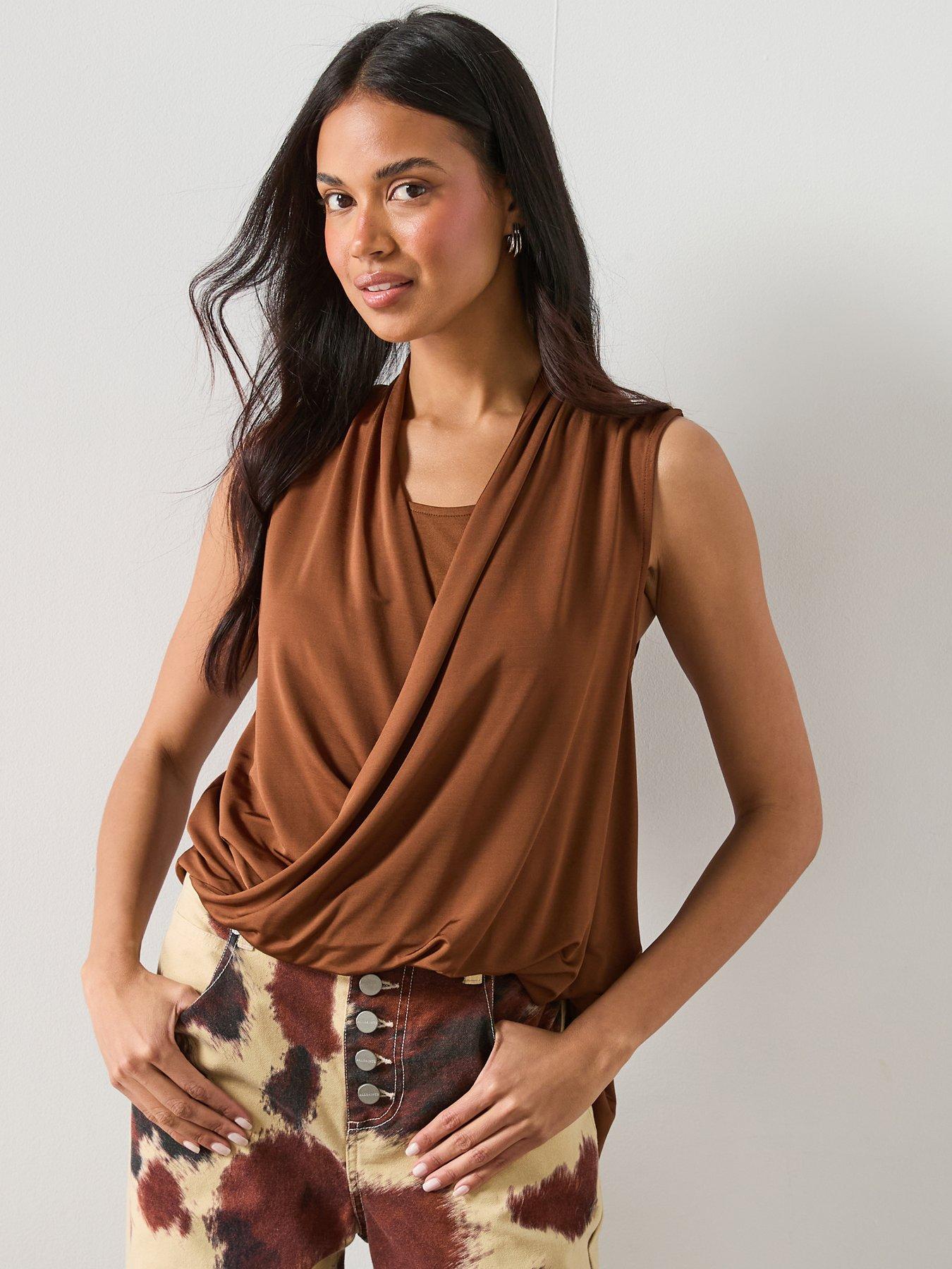 AllSaints Adaline Sleeveless Drape Top - Cognac Brown