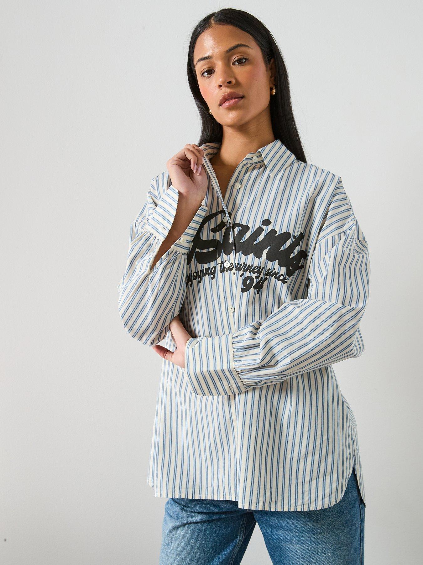 AllSaints Adrianne Long Sleeve Shirt - Blue/White
