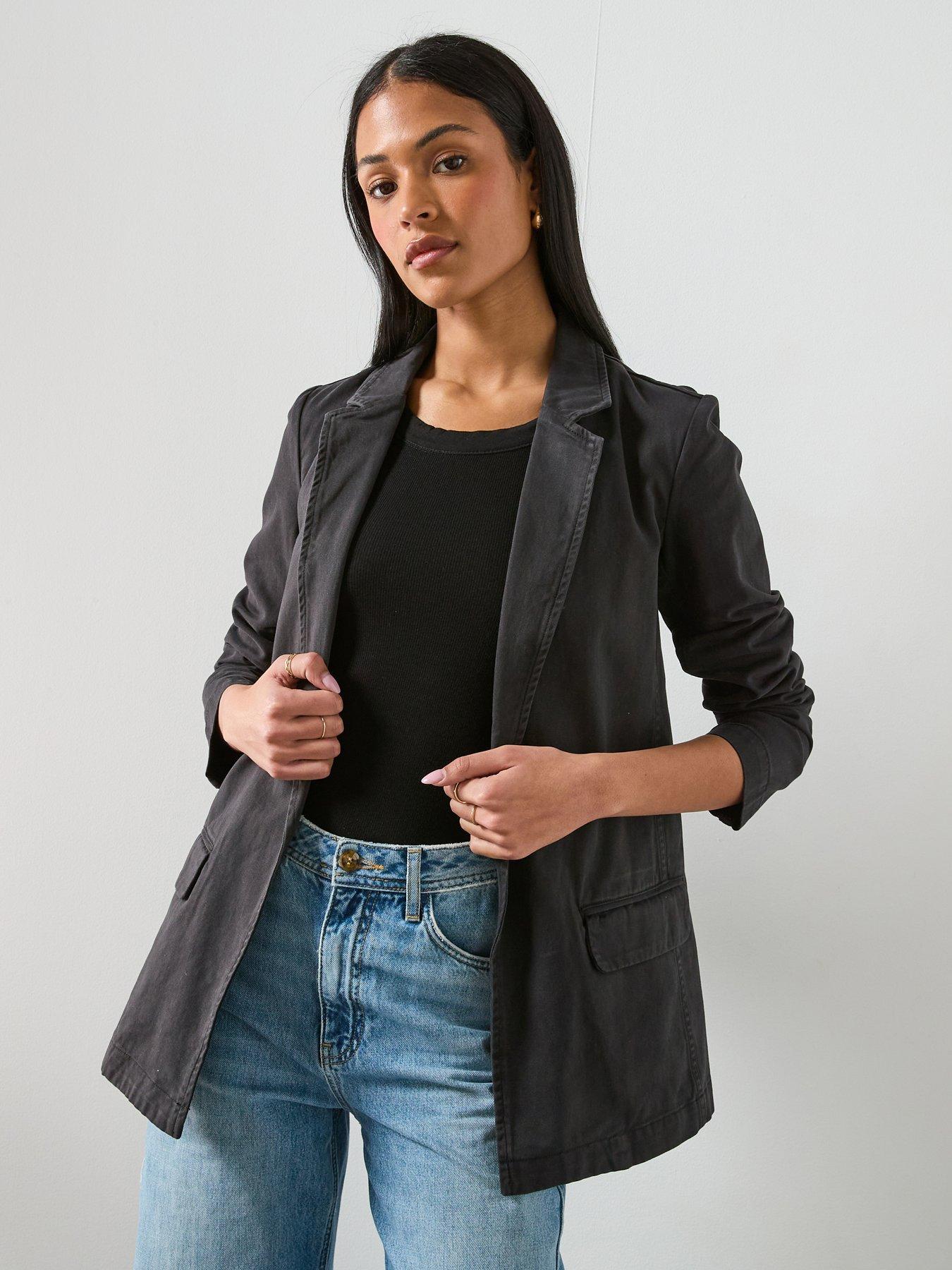 AllSaints Aleida Open Front Denim Blazer - Washed Black