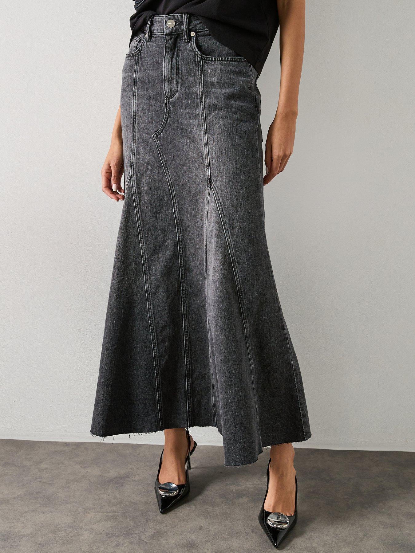 AllSaints Alma Denim Maxi Skirt - Washed Black