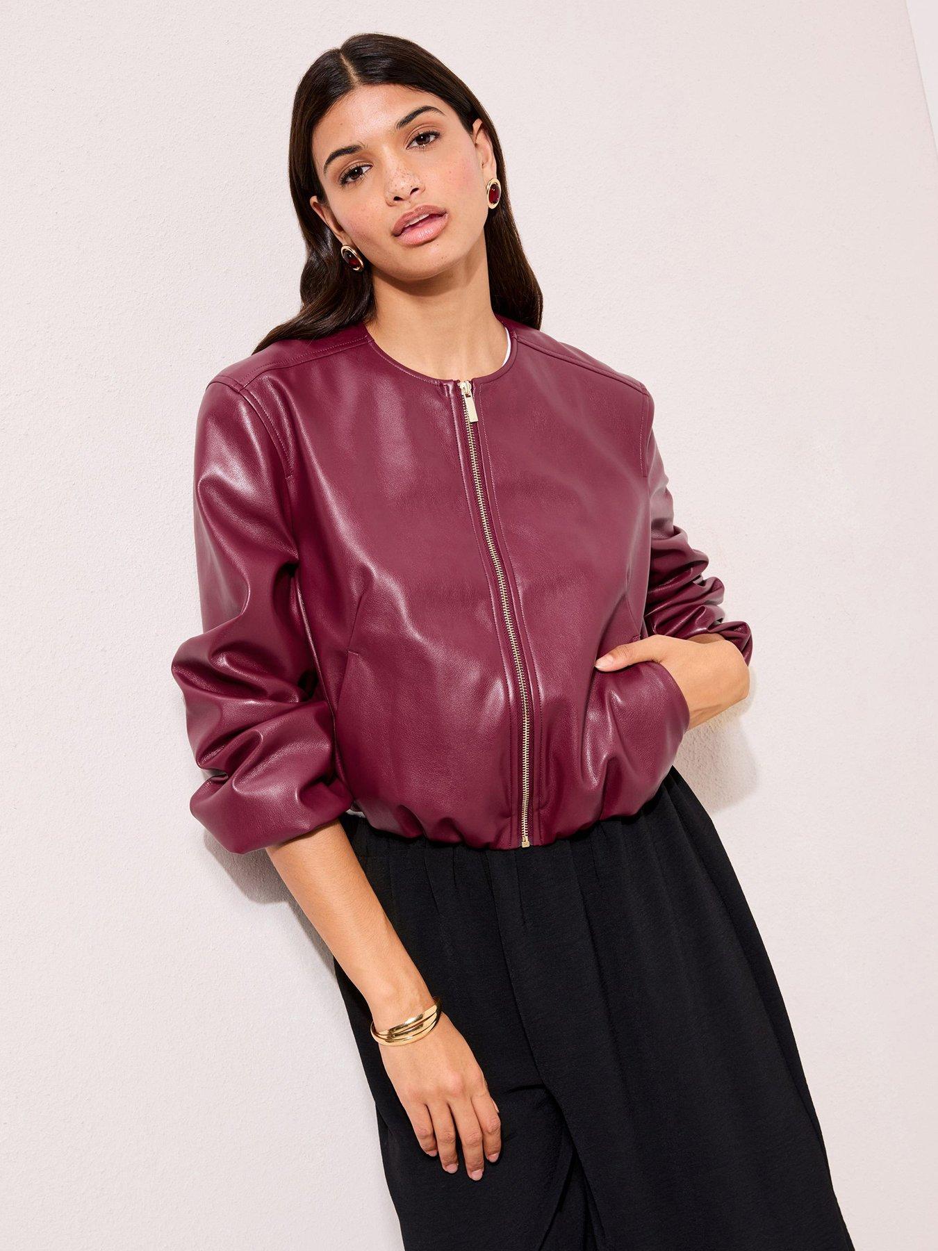 Friends Like These Faux Leather Collarless Bubble Jacket, Red, Size 10, Women