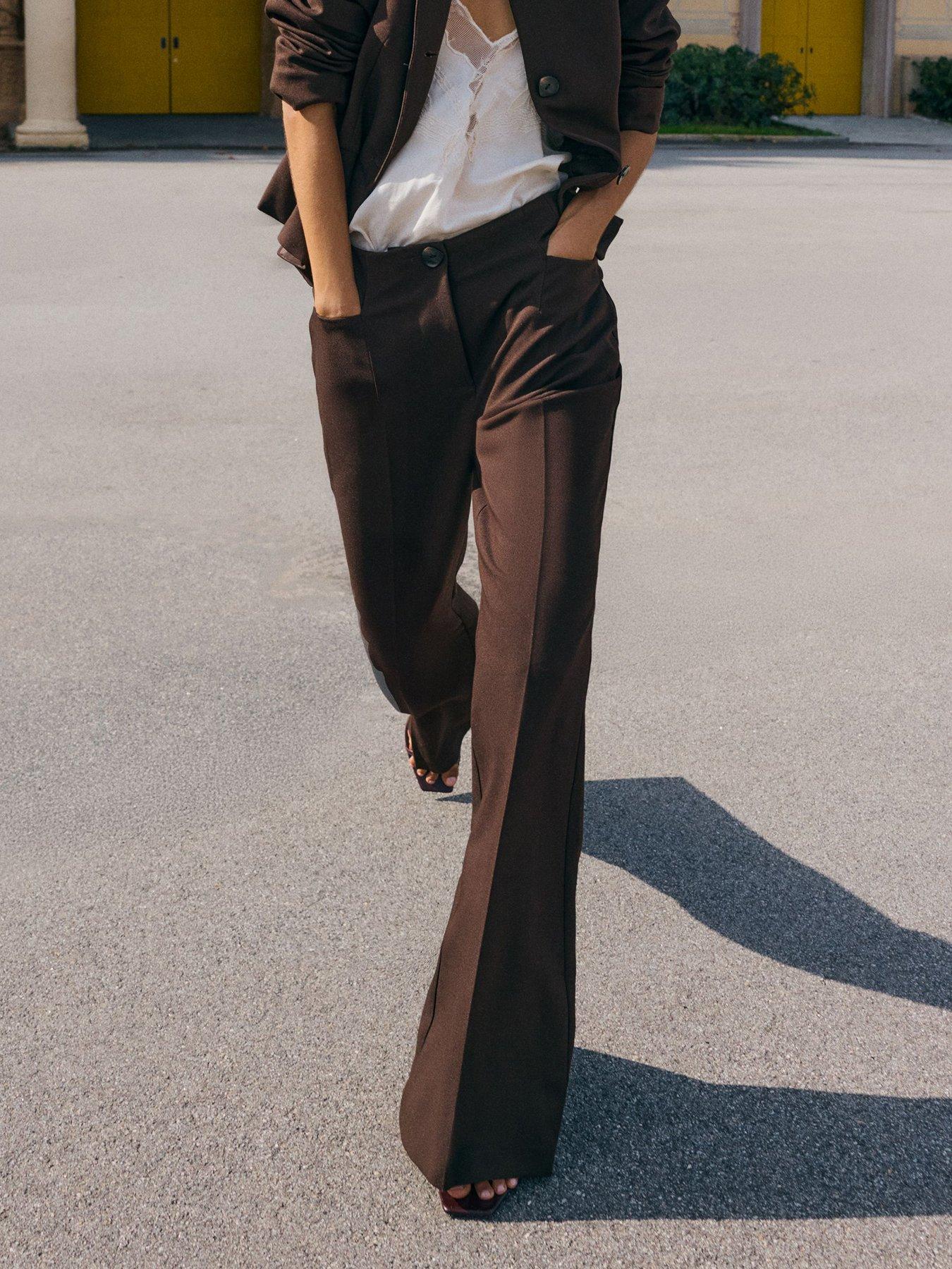 Friends Like These Tailored Flare Trousers - Brown