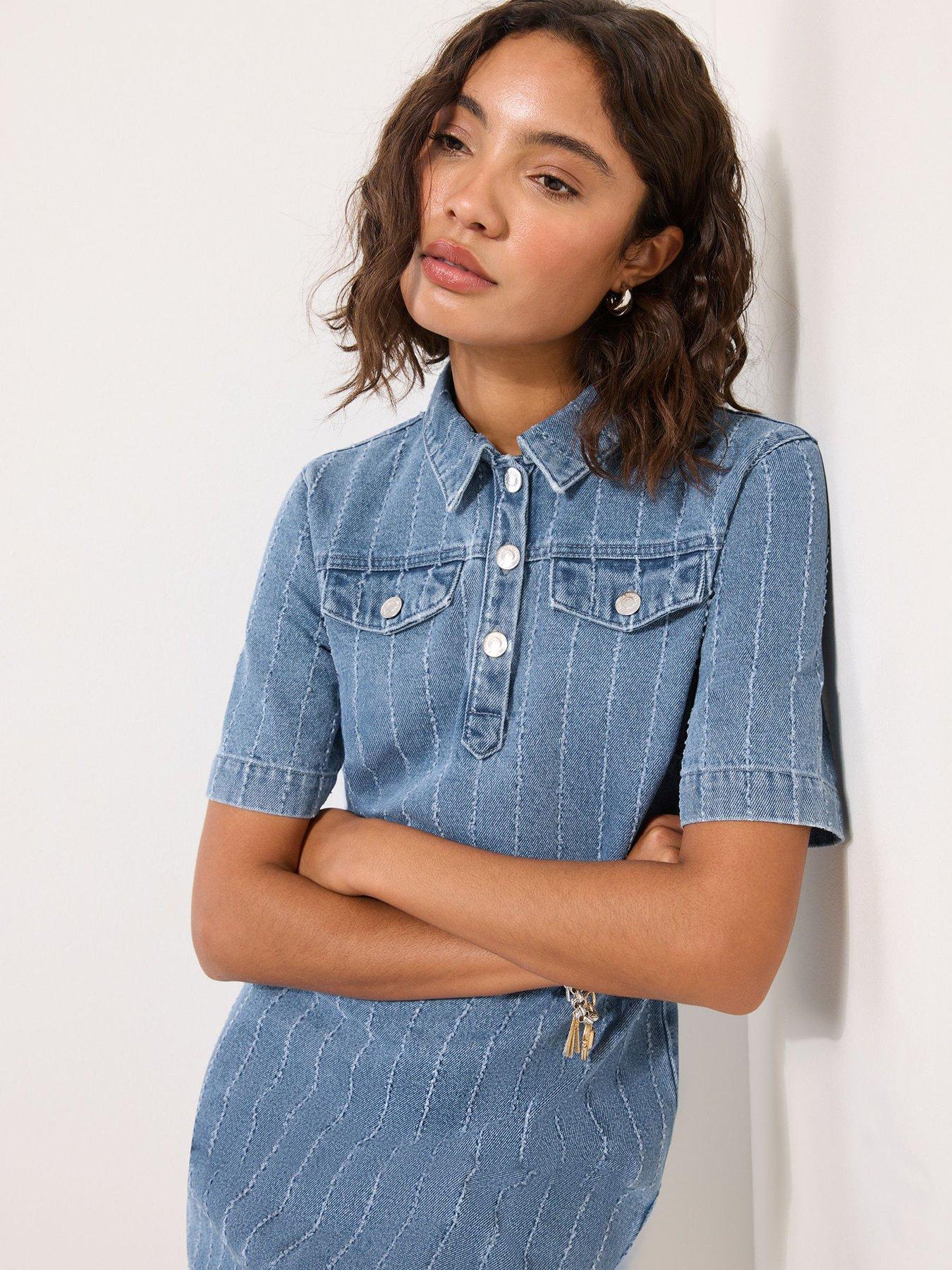 Image 4 of 4 of Friends Like These A Line Mini Dress Texture - Blue