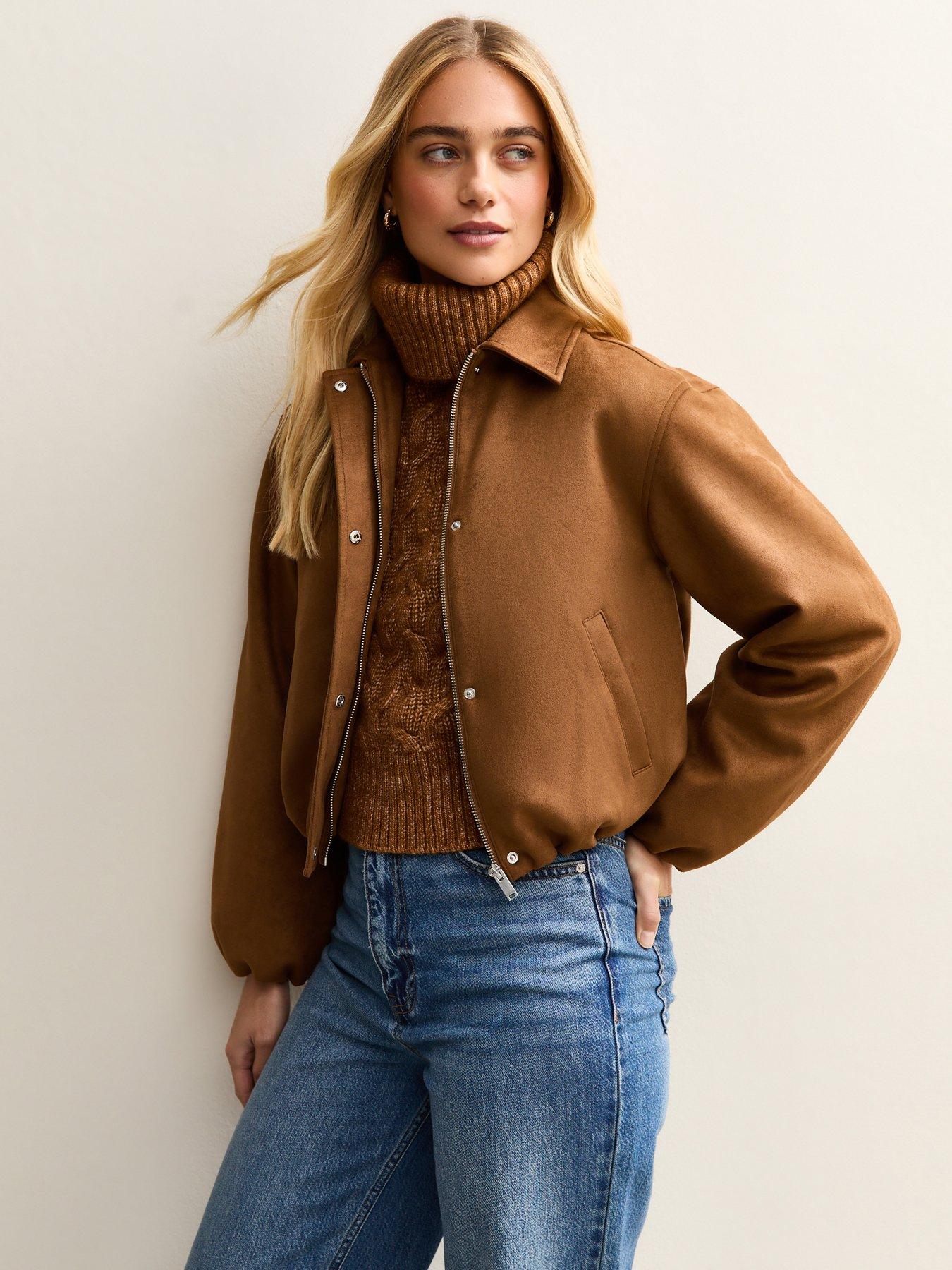 New Look Faux Suede Bubble Hem Jacket - Light Brown